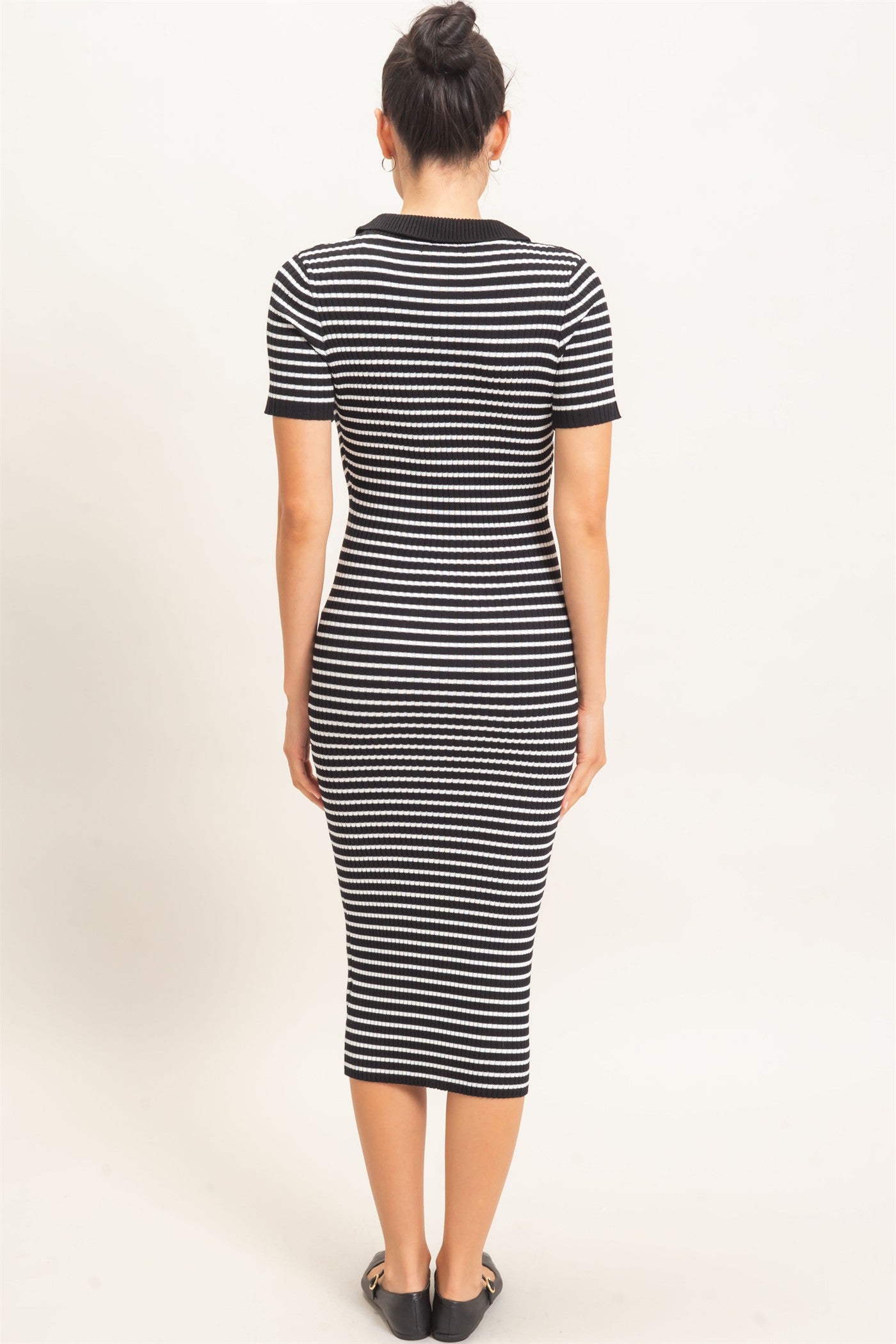 Wholesale Ribbed Collared Midi Dress Dresses HF26E216 BLACK HYFVE