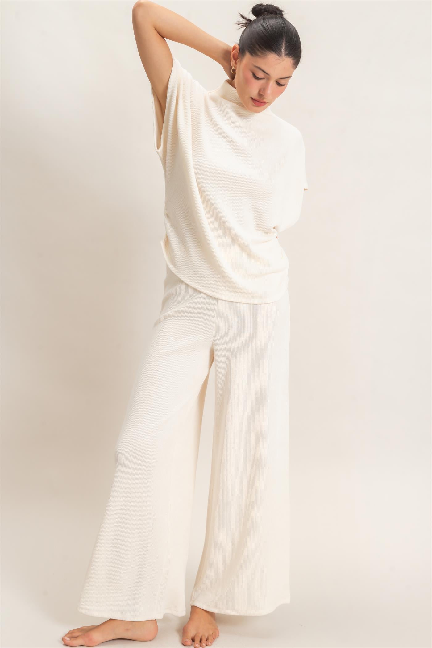 Wholesale Dolman Sleeve Top And Pant Set Clothing HF26F225-SET-D CREAM HYFVE