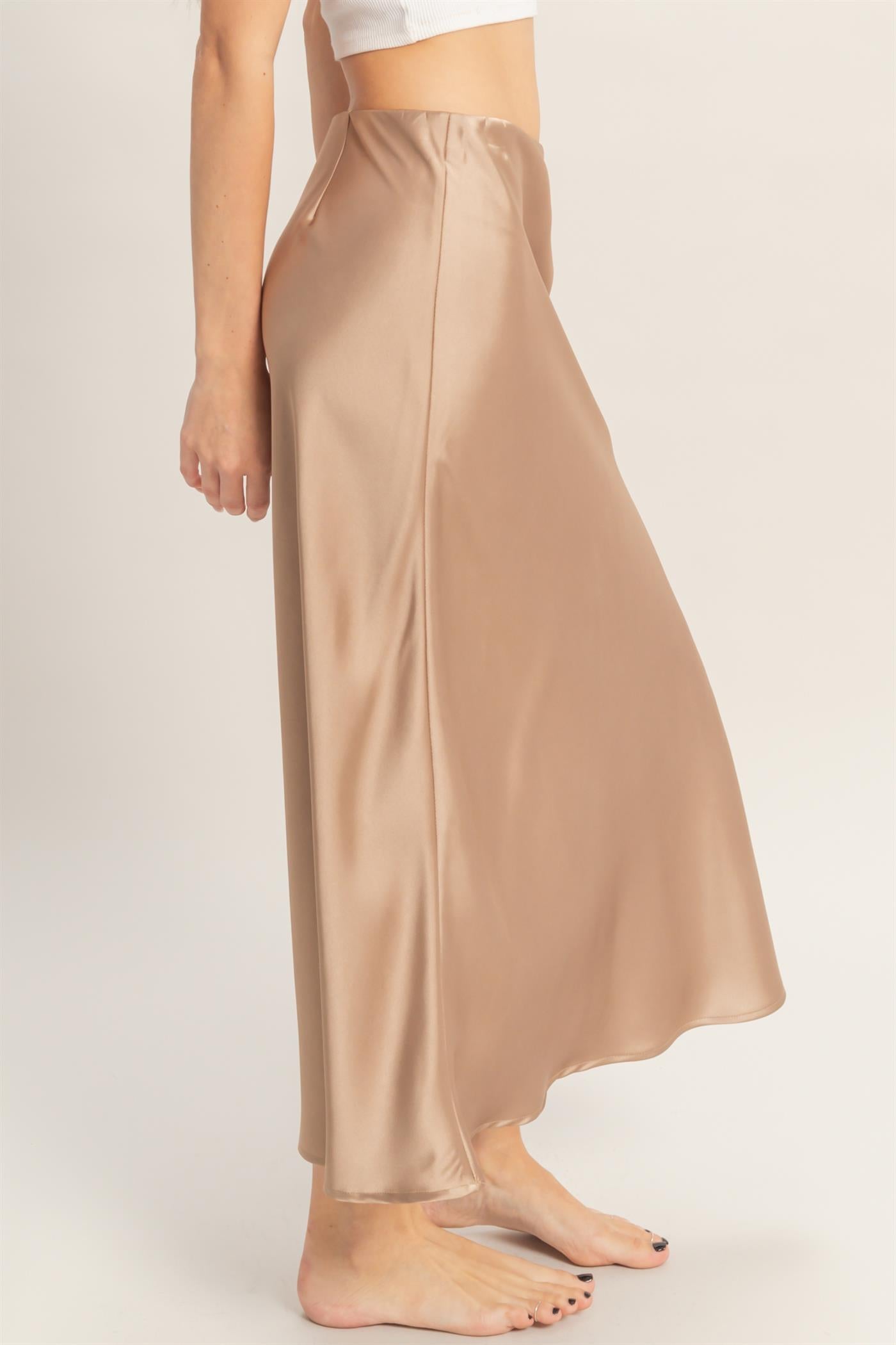 Wholesale Satin Midi Skirt Skirts DZ26A050 DARK TAUPE DOUBLE ZERO