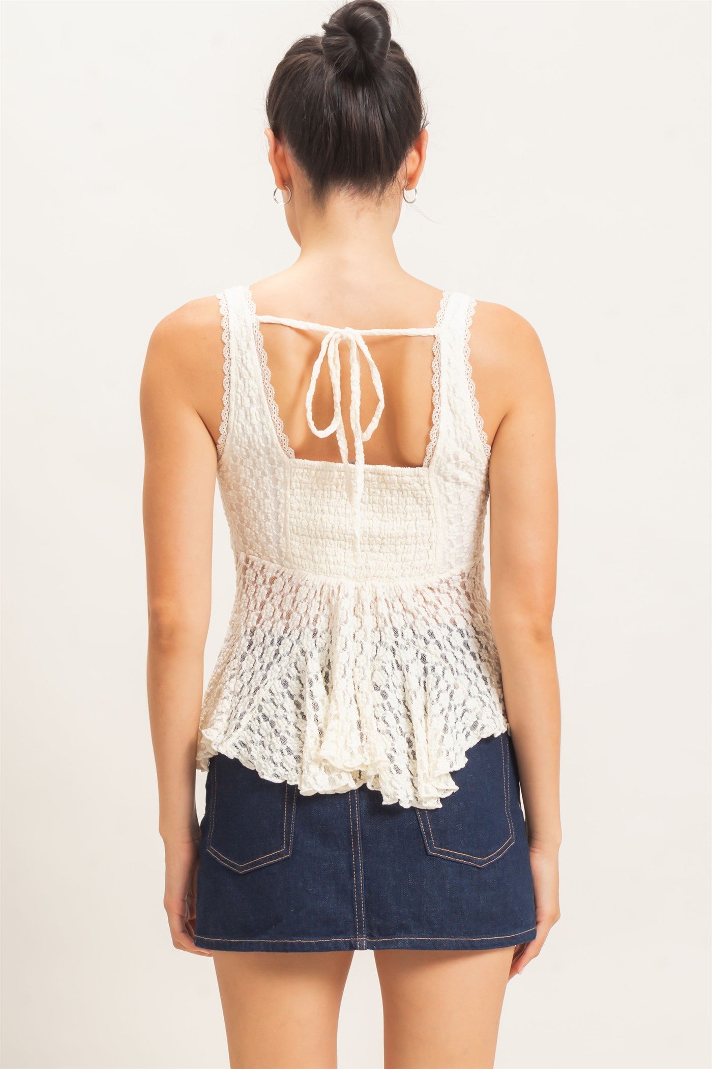 Wholesale Lace V-Neck Peplum Top Clothing Tops HF26E088 CREAM HYFVE