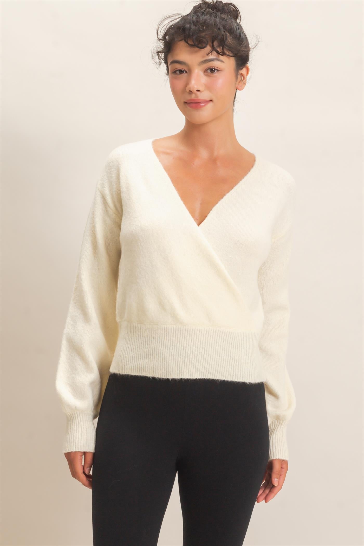 Wholesale Wrap V Neck Sweater Sweaters DZ26E948 CREAM DOUBLE ZERO