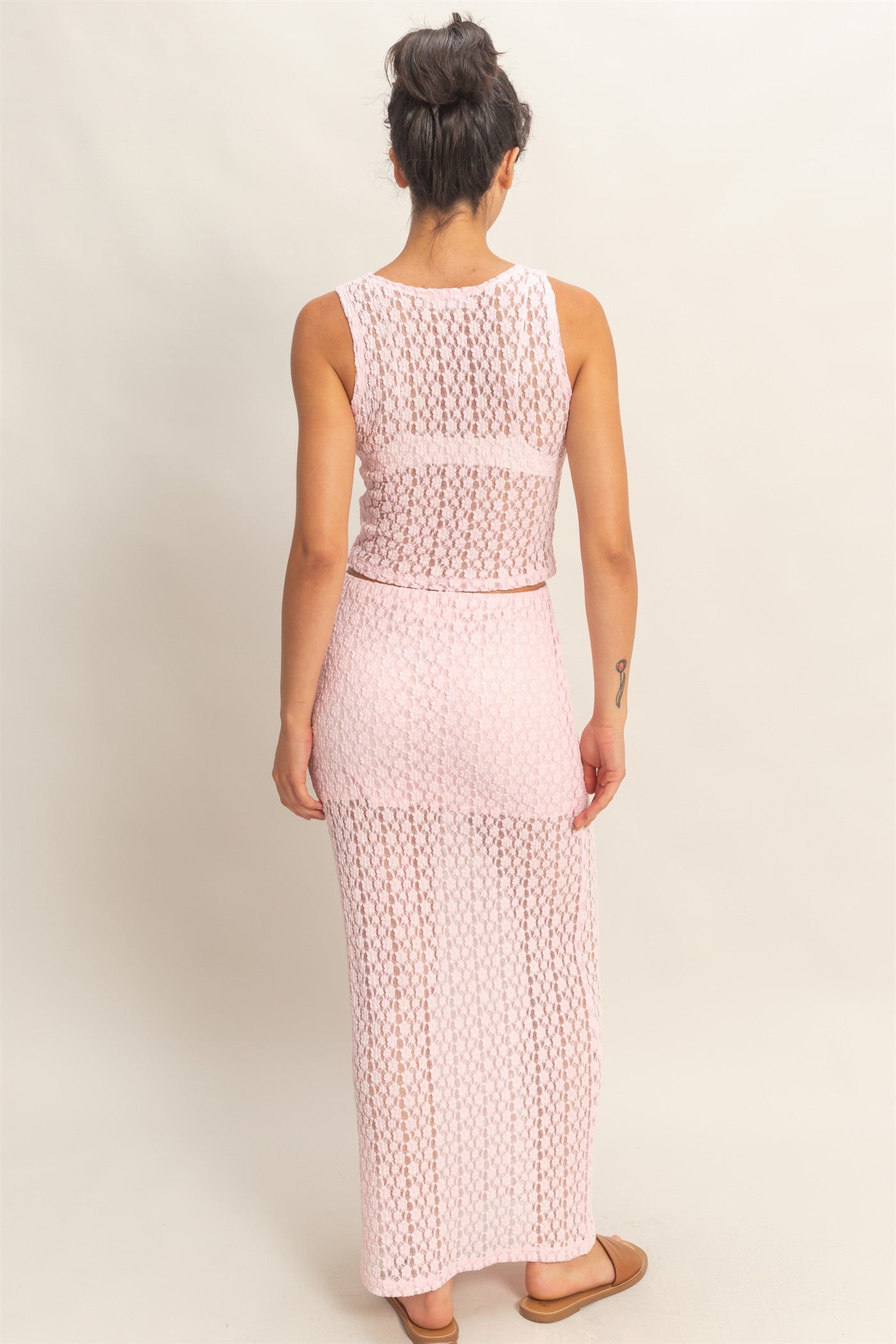 Wholesale Round Neck Lace Top & Lace Maxi Skirt Set Clothing DZ26C670-SET SOFT PINK DOUBLE ZERO
