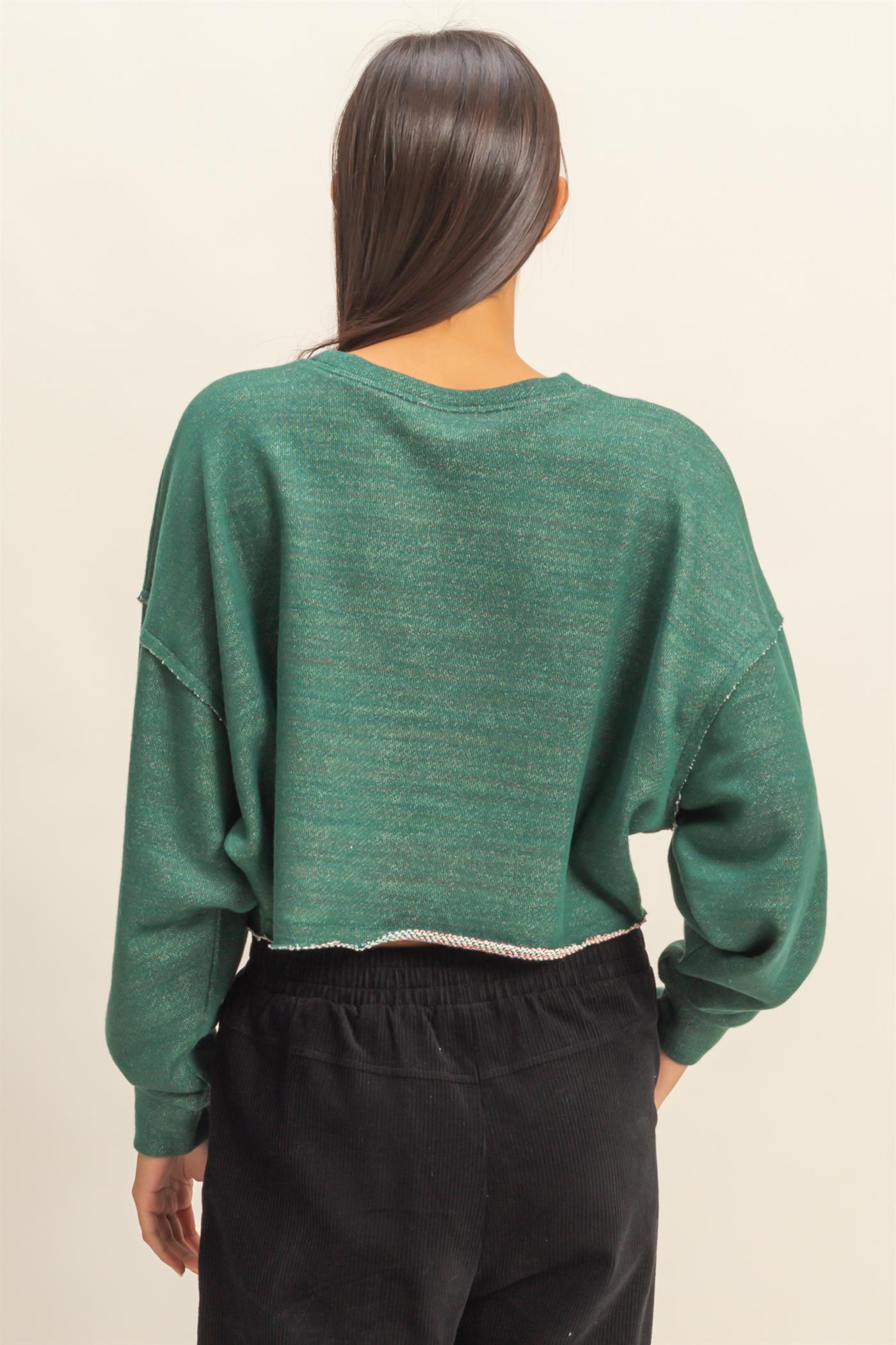 Wholesale Drop-Shoulder Cropped Top Clothing Tops DZ22G906 HUNTER GREEN DOUBLE ZERO