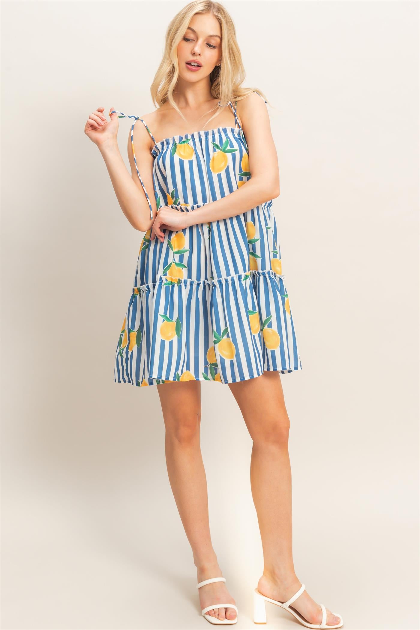 Wholesale Striped Tiered Mini Dress Dresses HF26C319 BLUE HYFVE