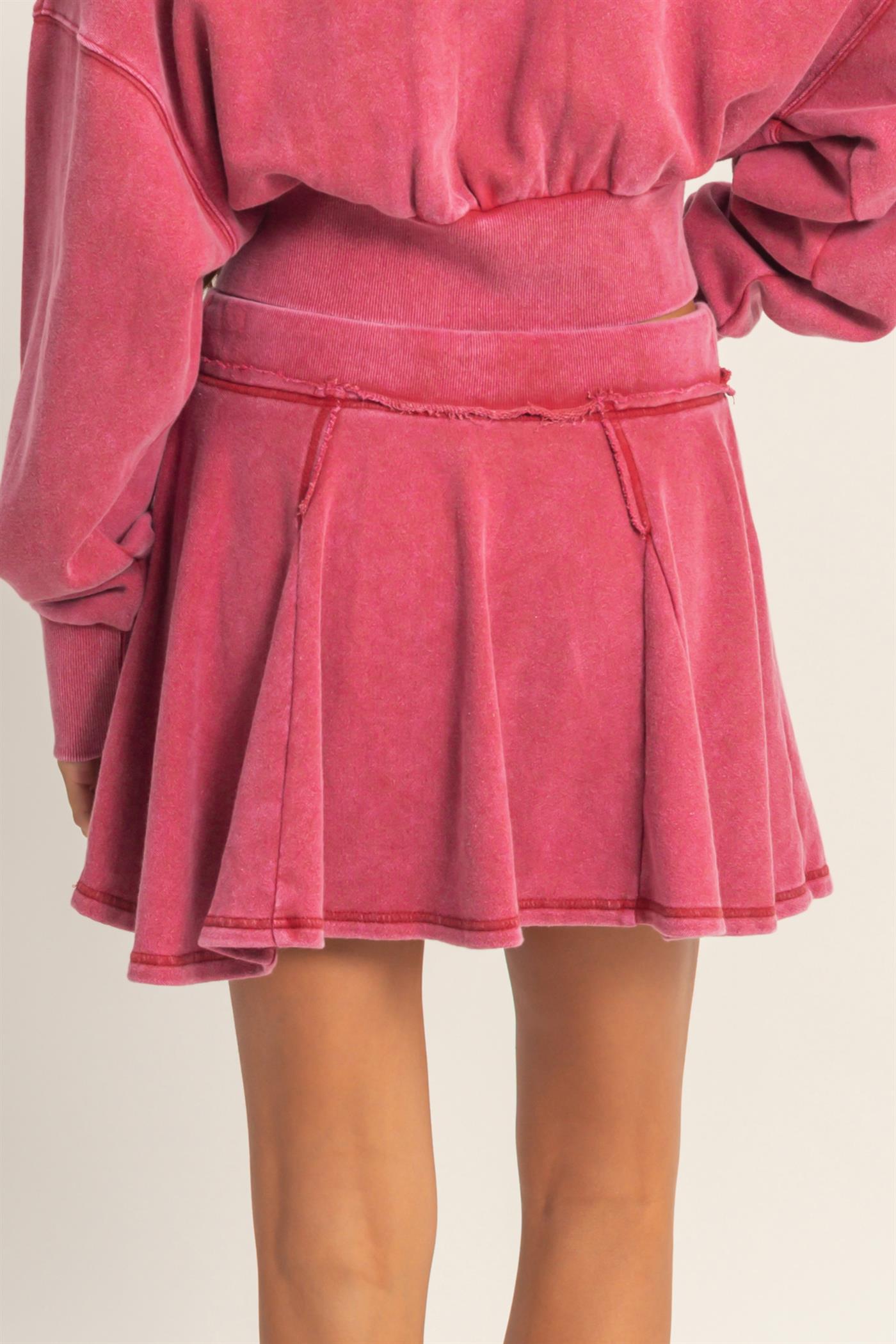 Wholesale Acid Washed Mid Wiast Flowy Skort Skorts DZ26A928 DARK RED DOUBLE ZERO