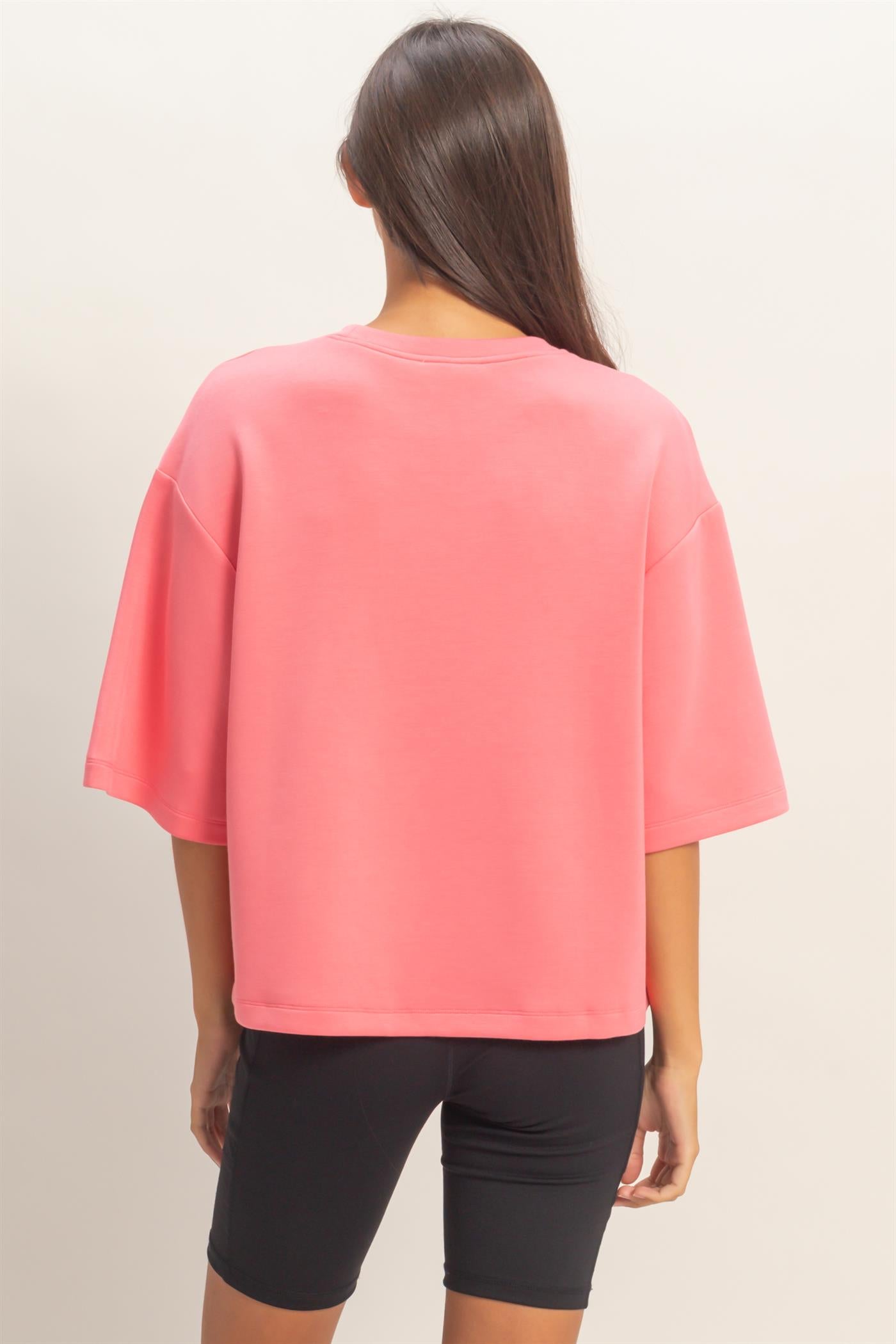Wholesale Scuba Short Sleeve Boxy Top T-Shirts DZ26A271 TAFFY PINK DOUBLE ZERO