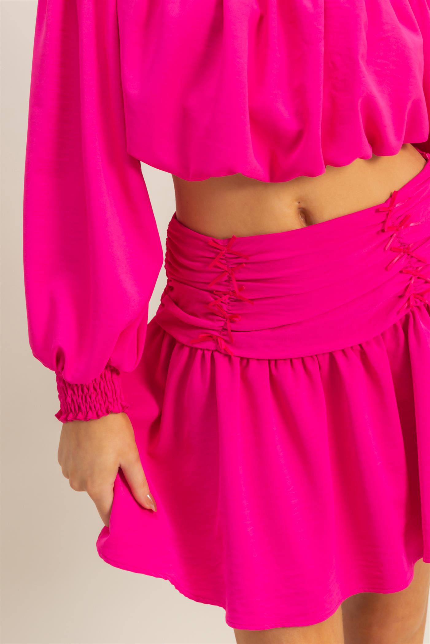 Wholesale Romantic Off Shoulder Top And Gathered Skirt Set Clothing HF25A243-SET FUCHSIA HYFVE