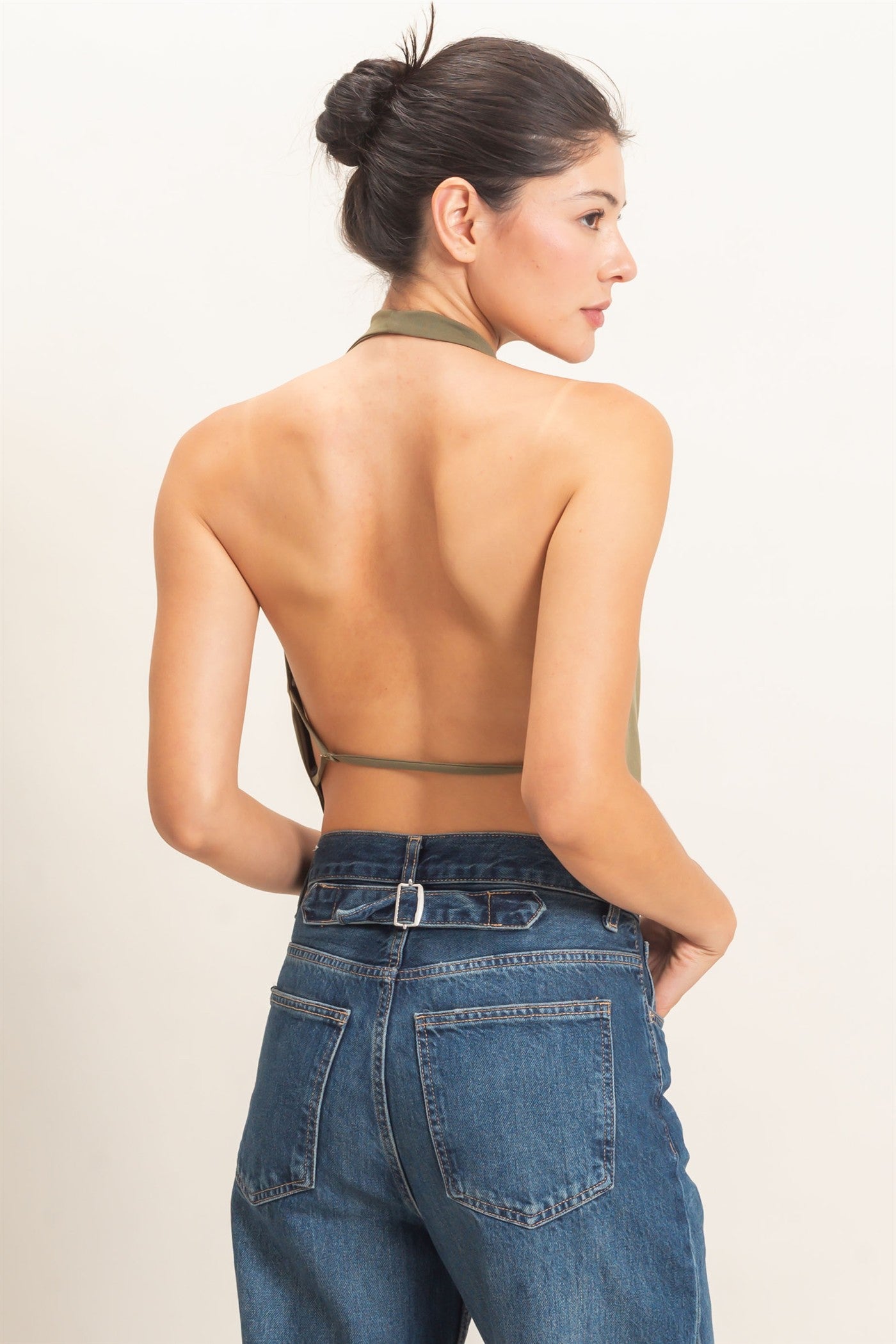 Wholesale Draped Halter Neck Top Blouses HF26F076 OLIVE HYFVE
