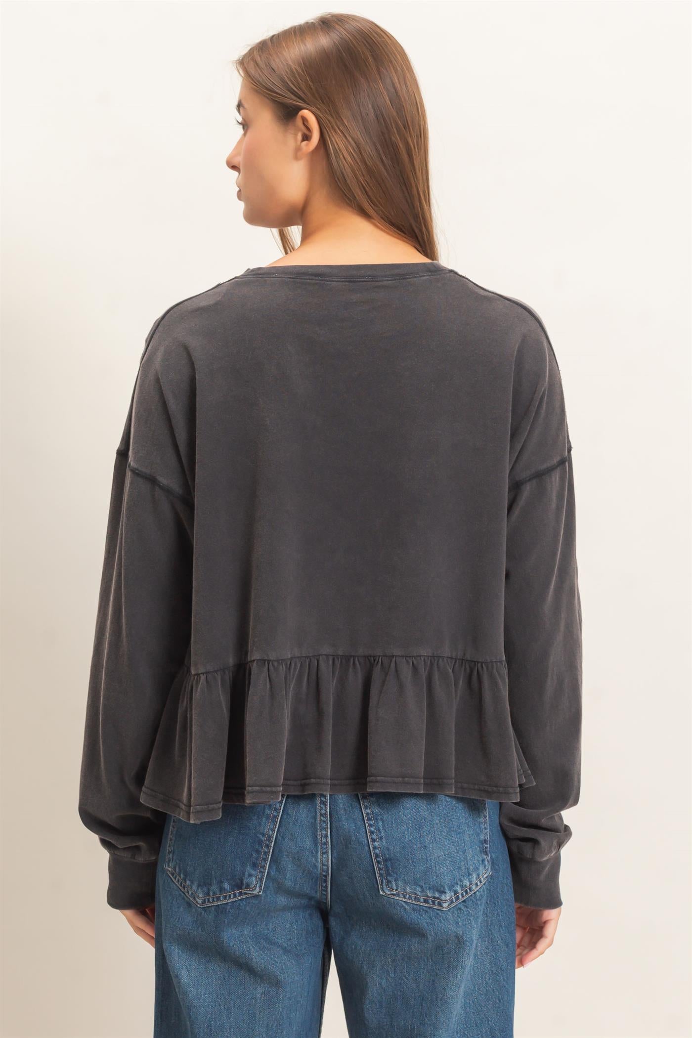 Wholesale Peplum Long Sleeve Top Clothing Tops DZ26F397 BLACK DOUBLE ZERO