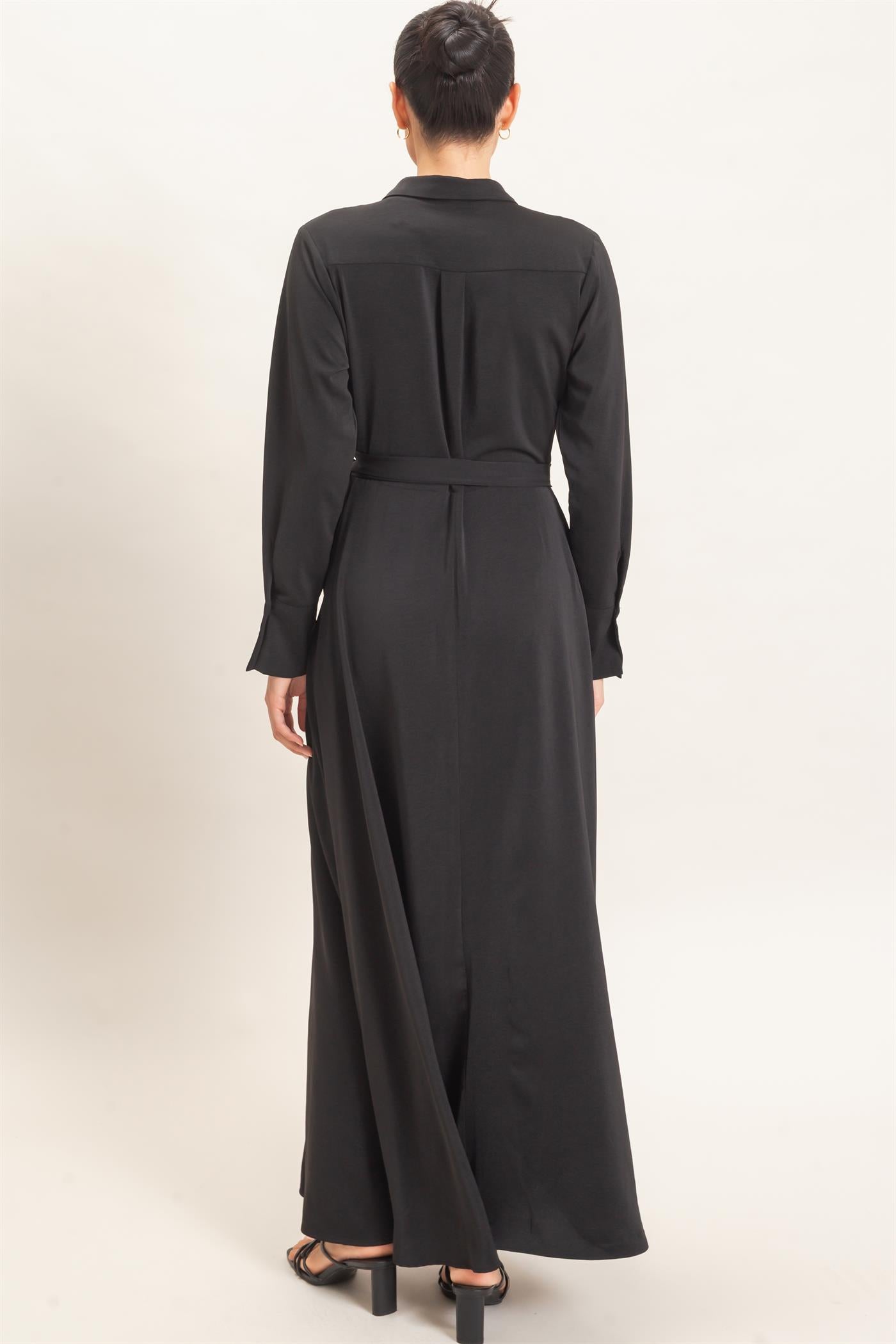 Wholesale Collared Wrap Shirt Dress Dresses HF25E869 BLACK HYFVE