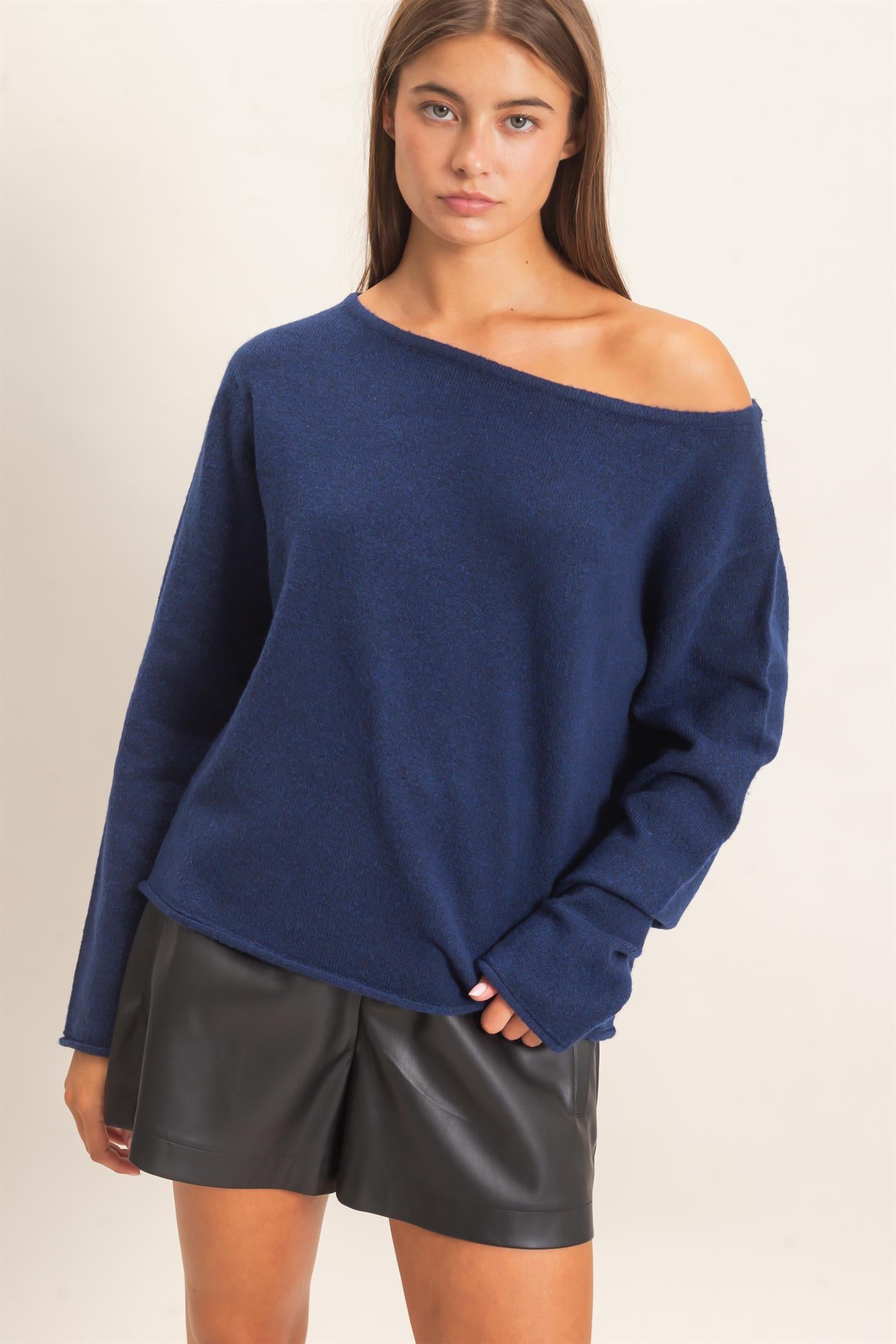 Wholesale Off The Shoulder Sweater Sweaters DZ26E652 NAVY DOUBLE ZERO