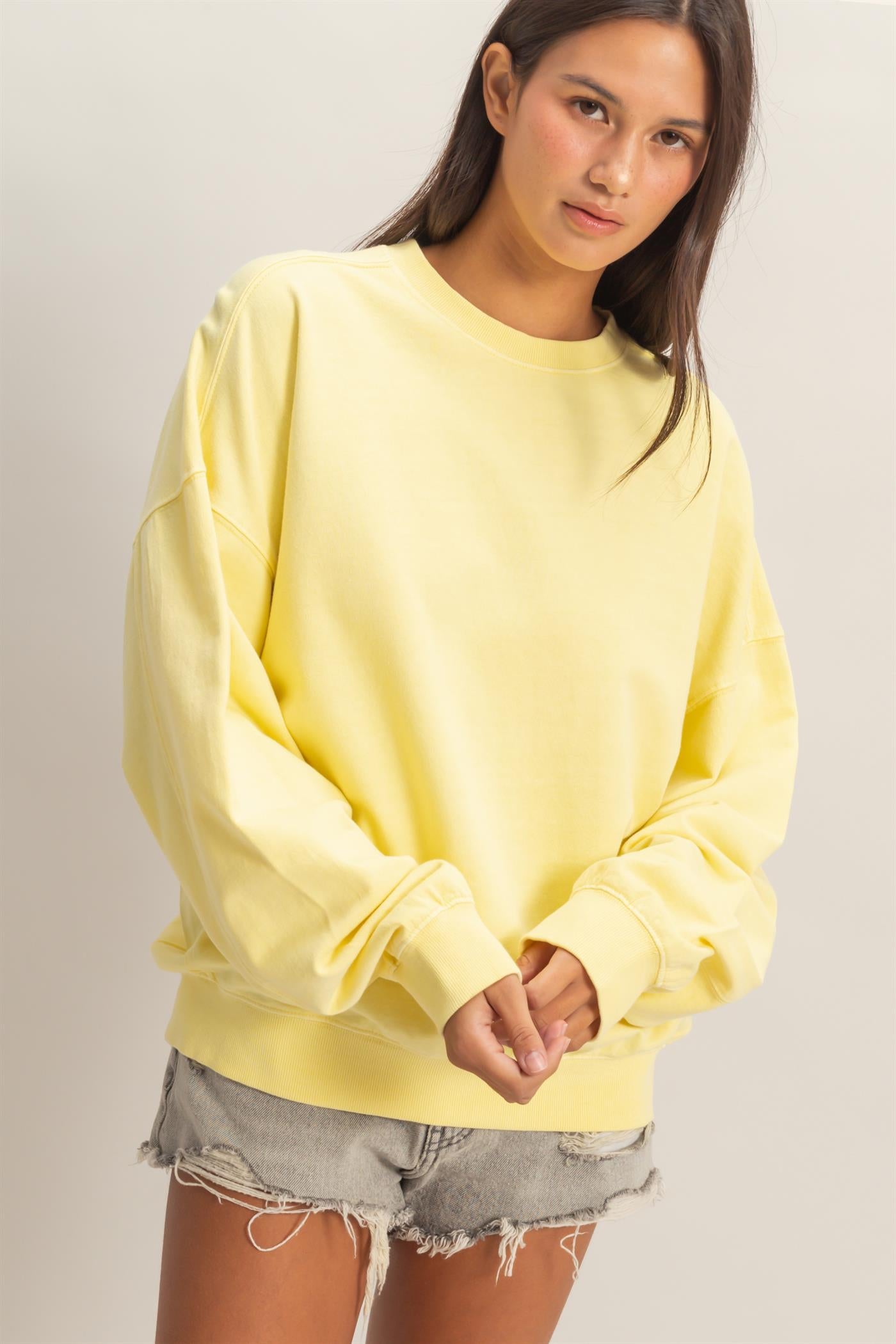 Wholesale Ribbed Crew Neck Sweatshirt Sweatshirts DZ26A265 PALE YELLOW DOUBLE ZERO