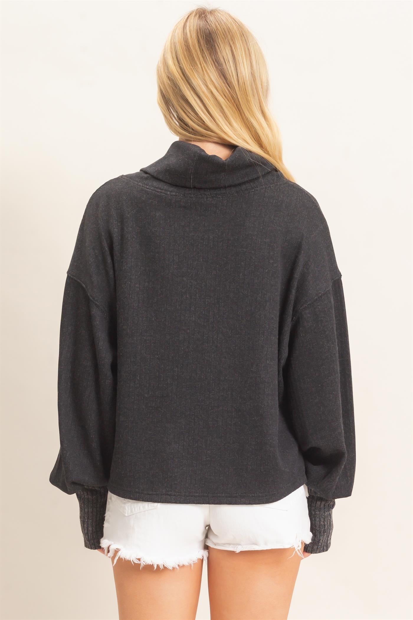 Wholesale Loose Turtleneck Long Sleeve Top Clothing Tops HF26F258 BLACK HYFVE