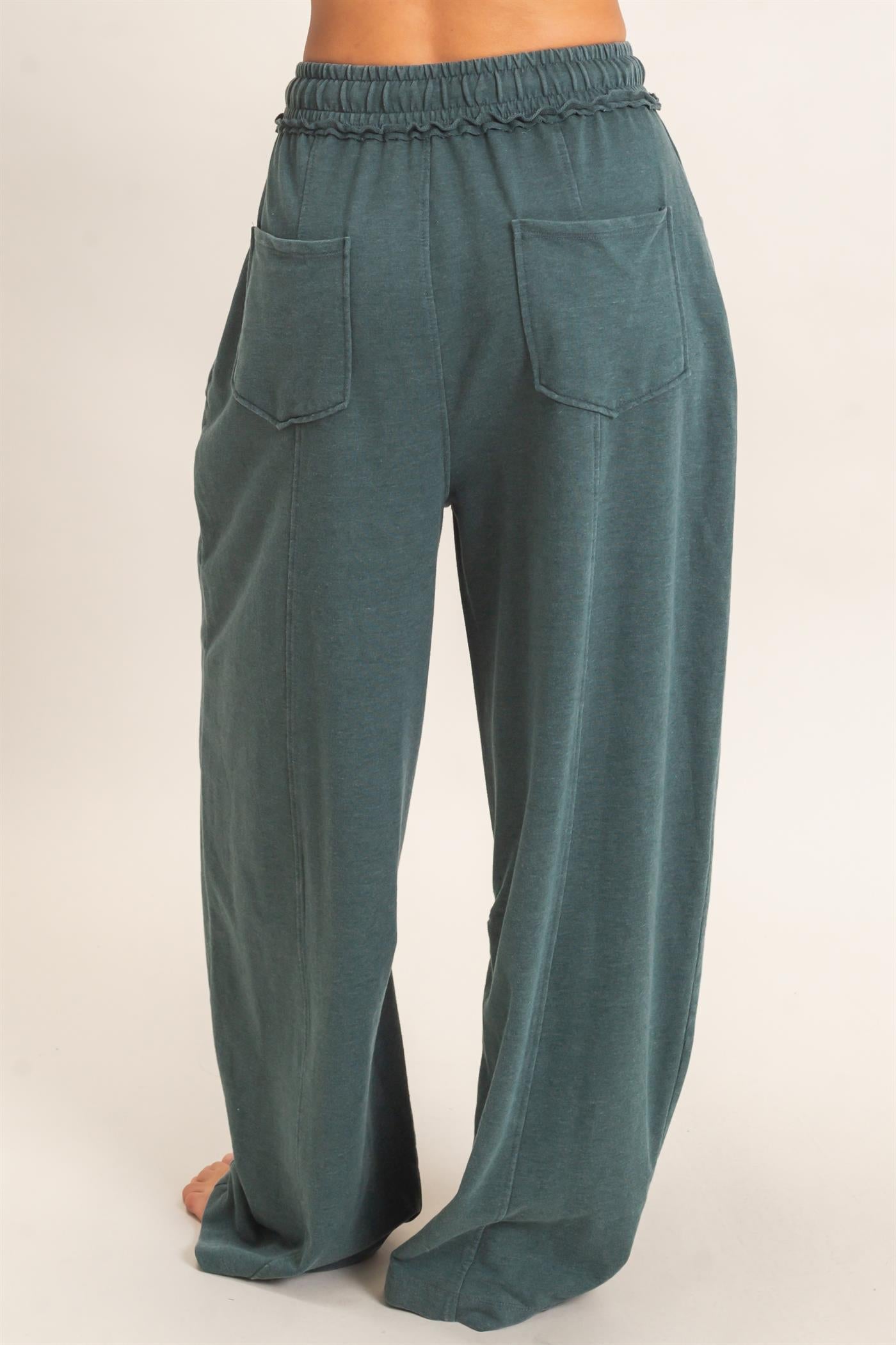 Wholesale Mineral Washed Barrel Sweatpants Pants DZ26F246 DARK GREEN DOUBLE ZERO