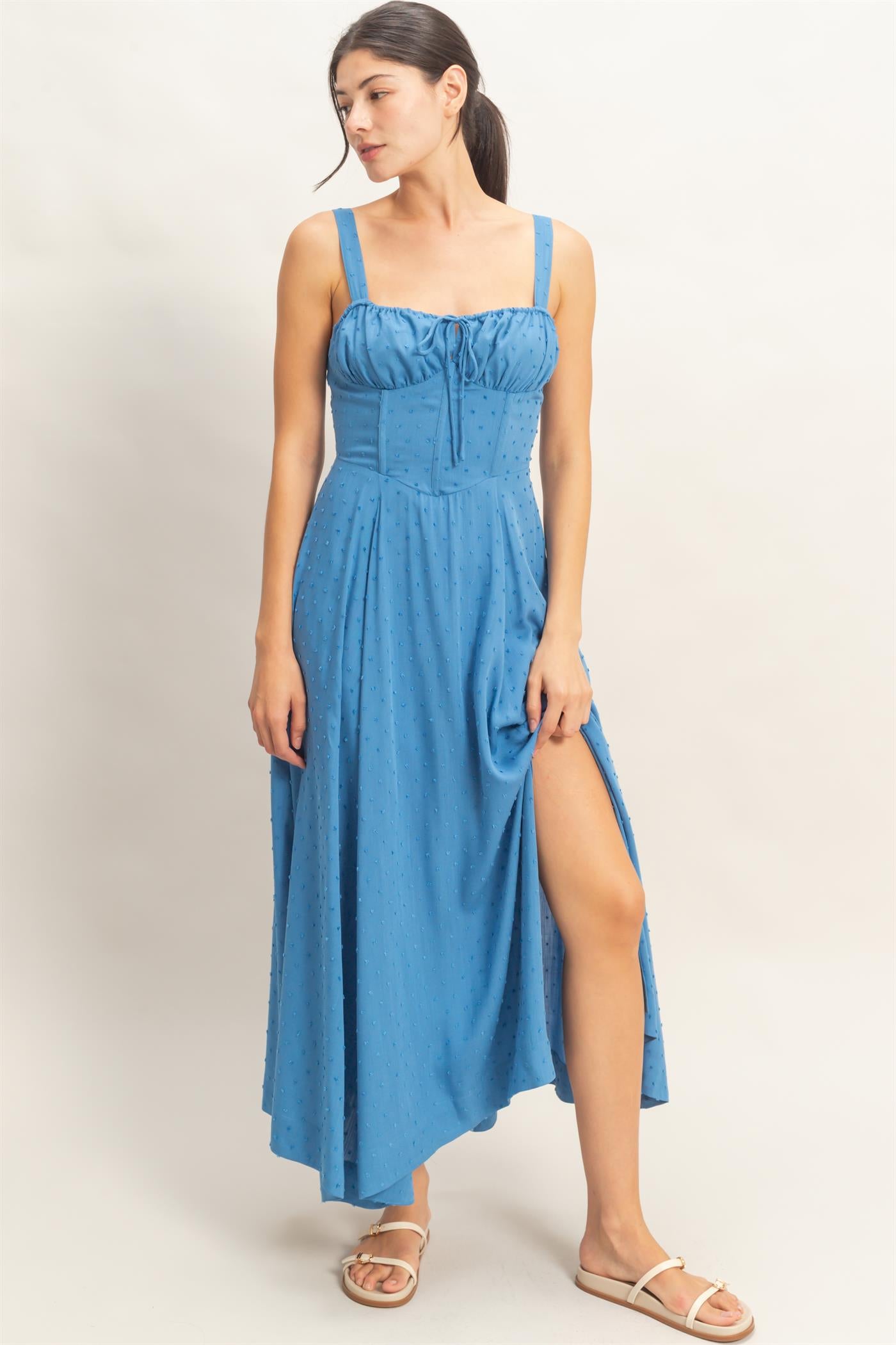 Wholesale Boned Tie-Back Dress Dresses HF25E875 BLUE HYFVE