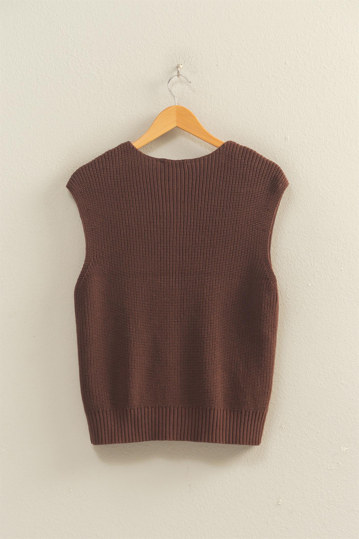 Wholesale Sleeveless Button-Up Ribbed Vest Sweaters DZ26A833 CHOCOLATE DOUBLE ZERO