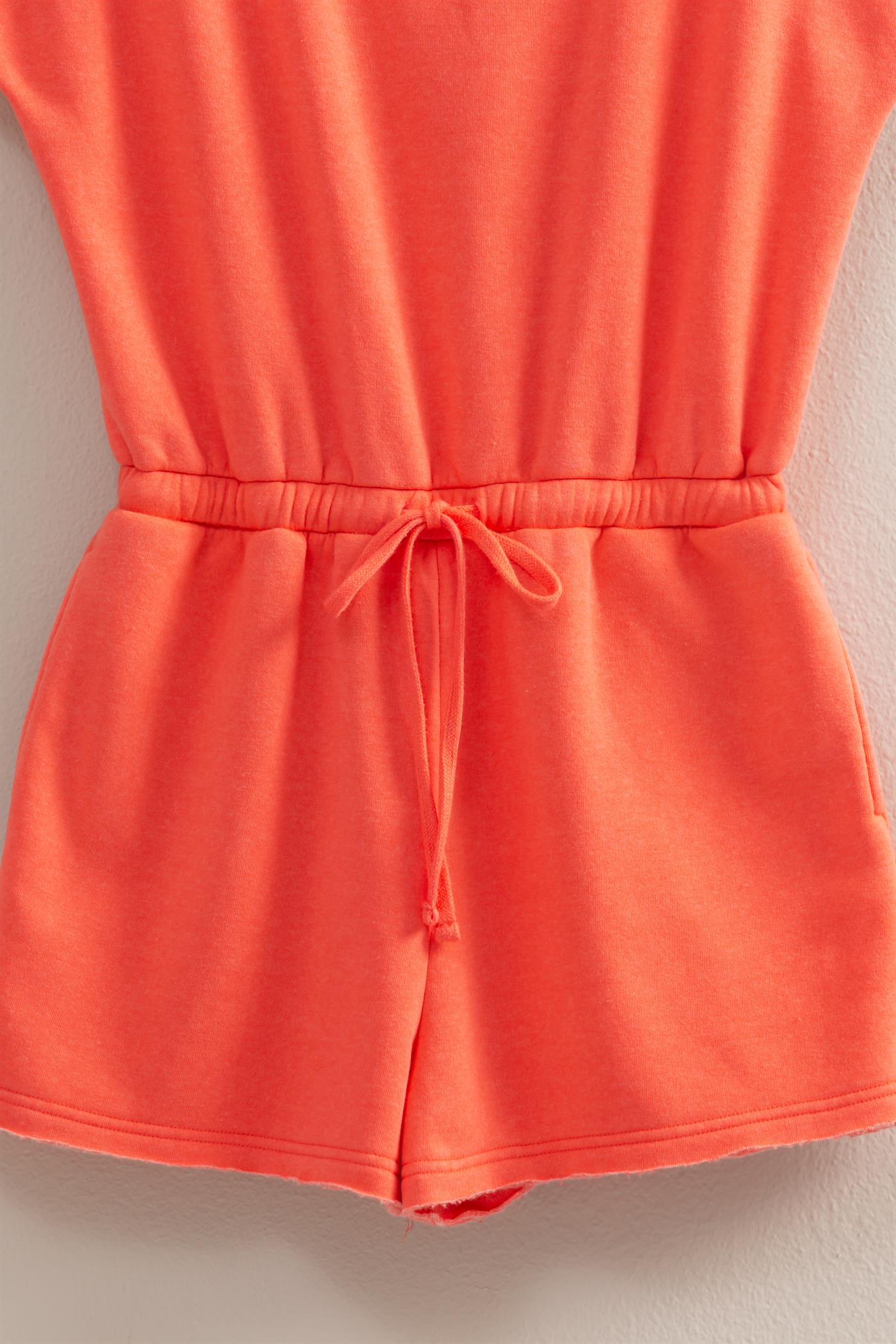 Wholesale Cap Sleeve Drawstring Waist Romper Clothing DZ25A782 CORAL DOUBLE ZERO