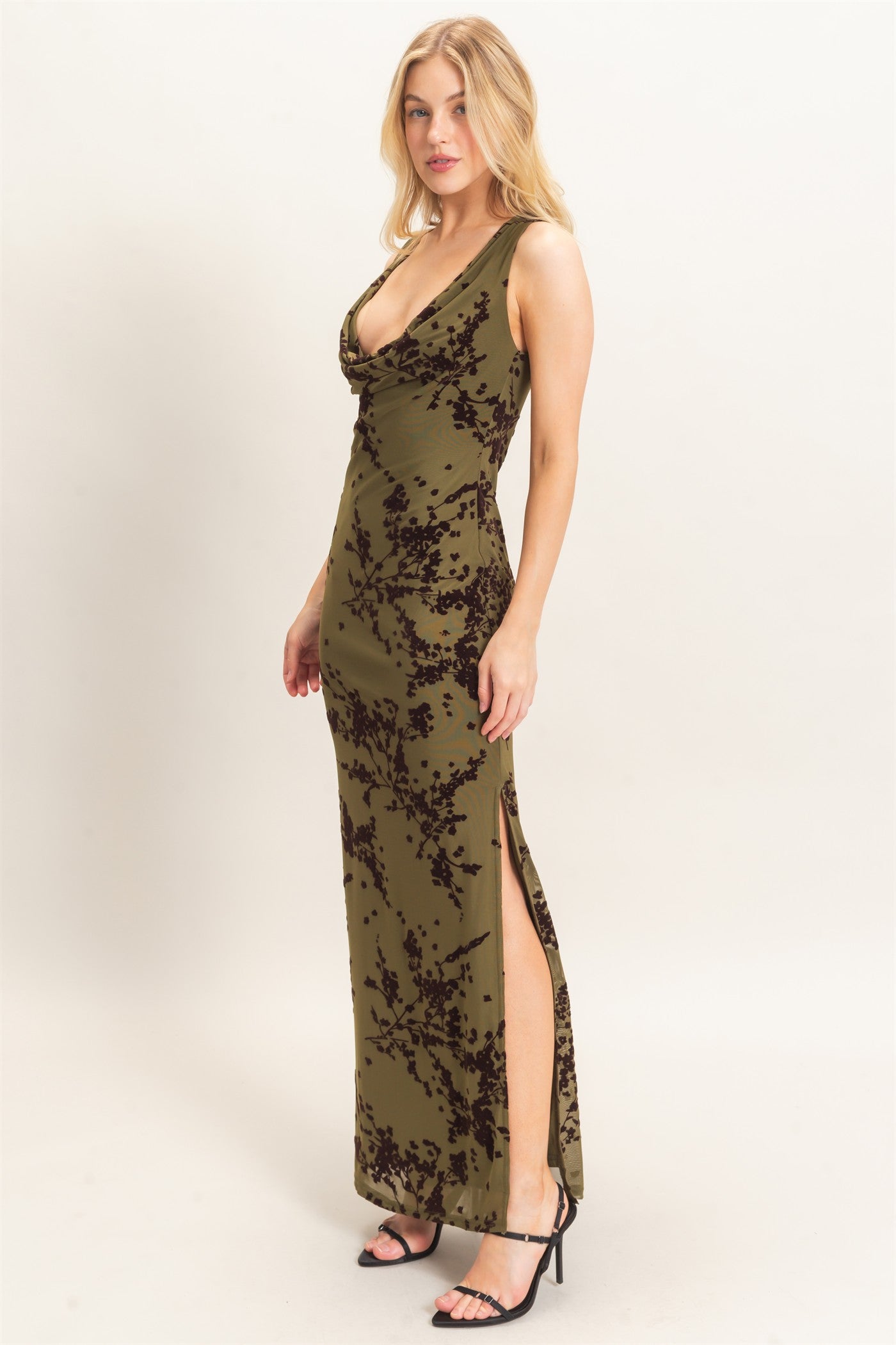 Wholesale Draped Cowl Neck Sleeveless Dress Dresses HF26C728 OLIVE HYFVE