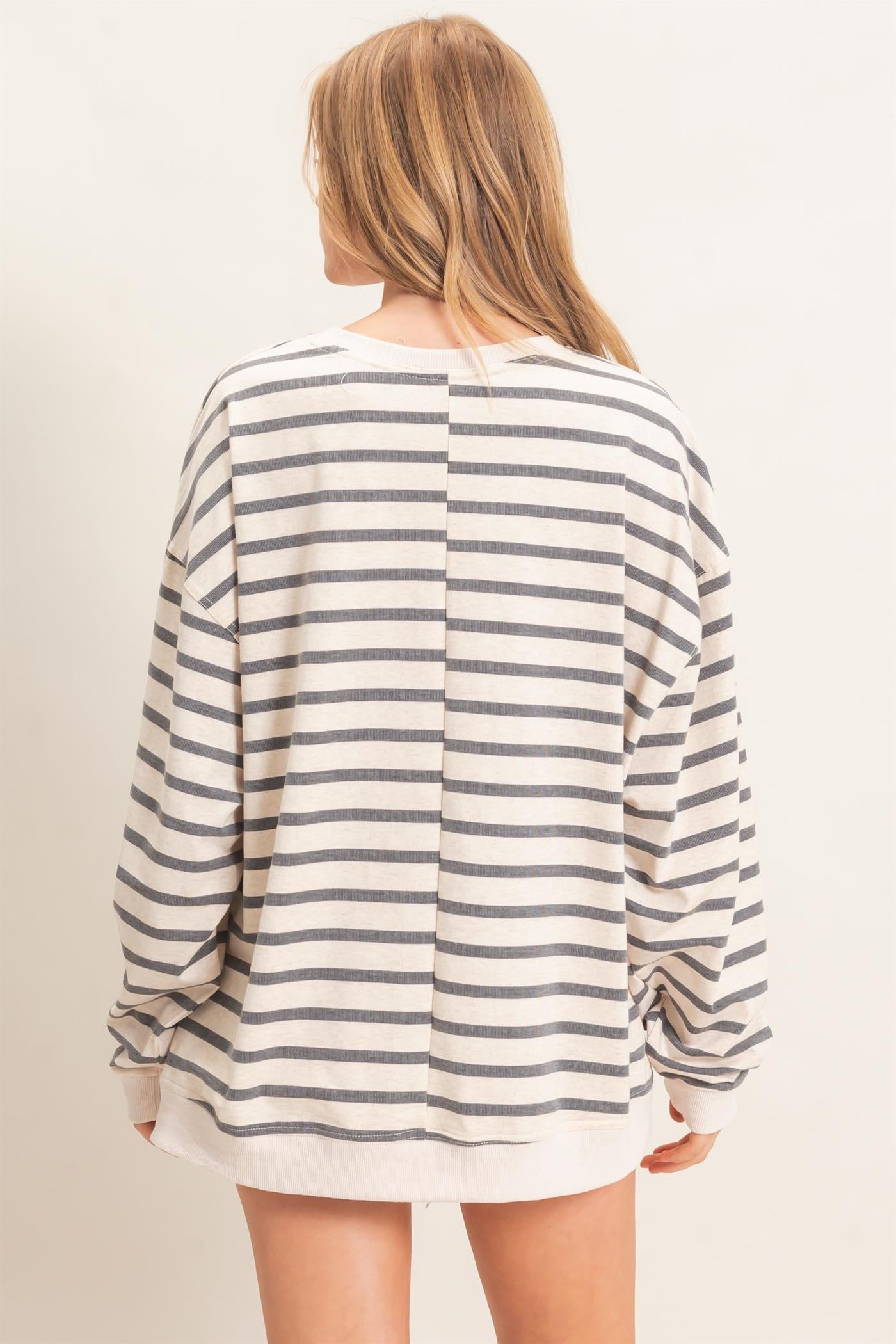 Wholesale Striped Long Sleeve Pullover Sweatshirts HF26F077 GRAY/ECRU HYFVE