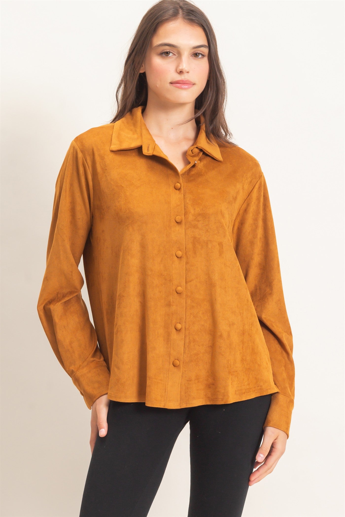 Wholesale Suede Button-Up Shirt Shirts HF26F083 CAMEL HYFVE