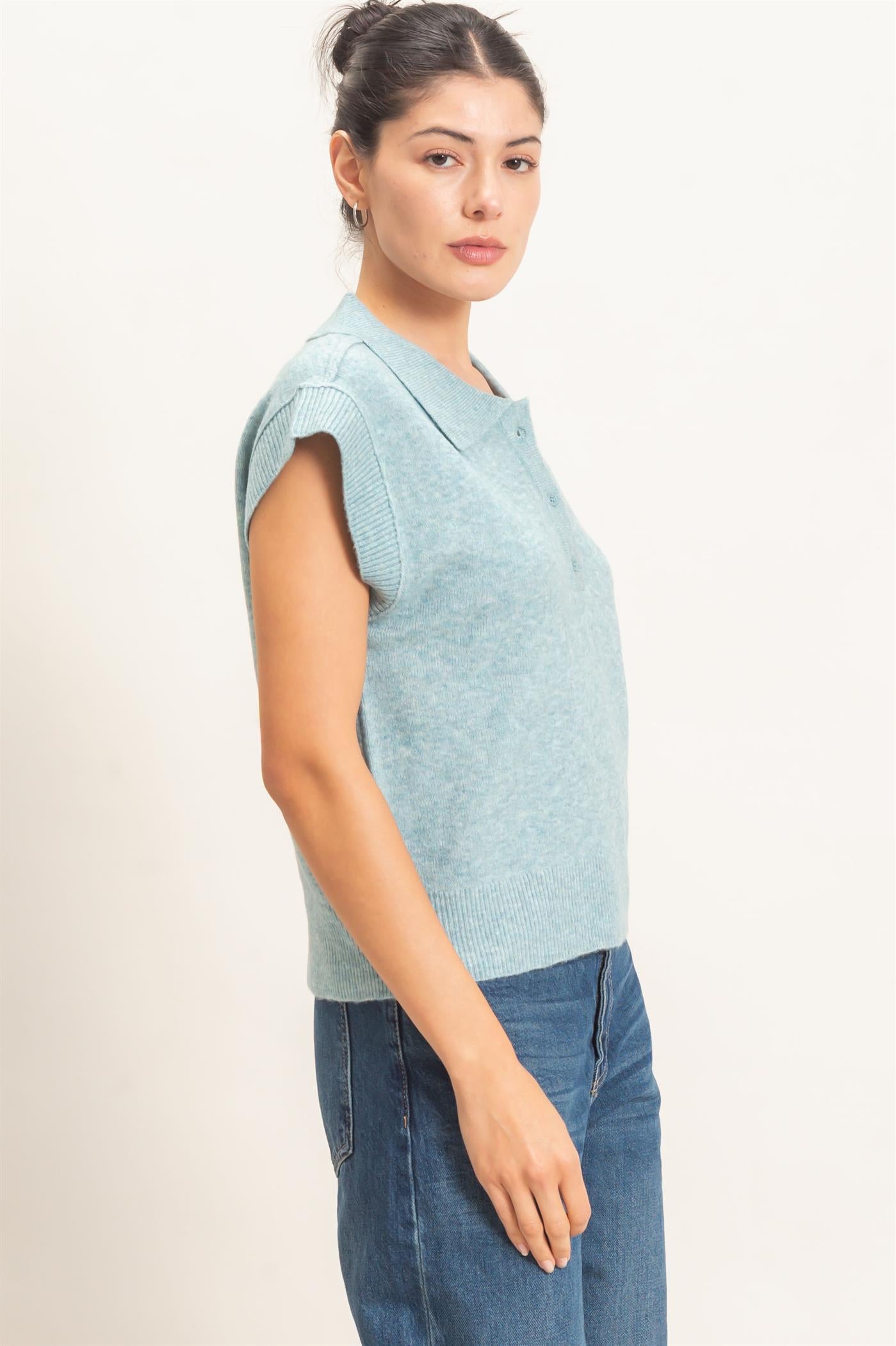 Wholesale Short Sleeve Polo Sweater Sweaters HF26E352 MISTY BLUE HYFVE