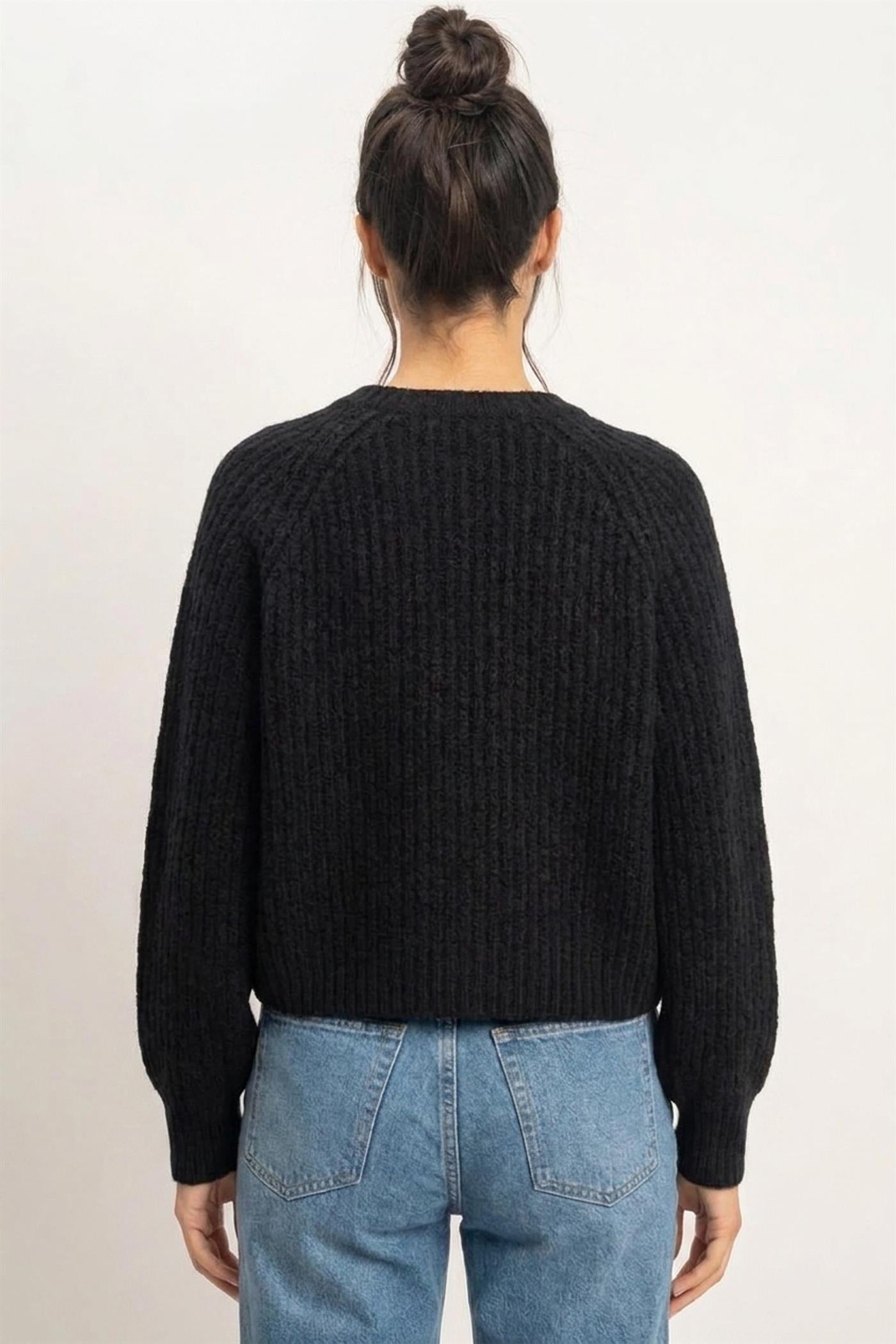 Wholesale Ribbed Button Front Cardigan Cardigans DZ26E109 BLACK DOUBLE ZERO