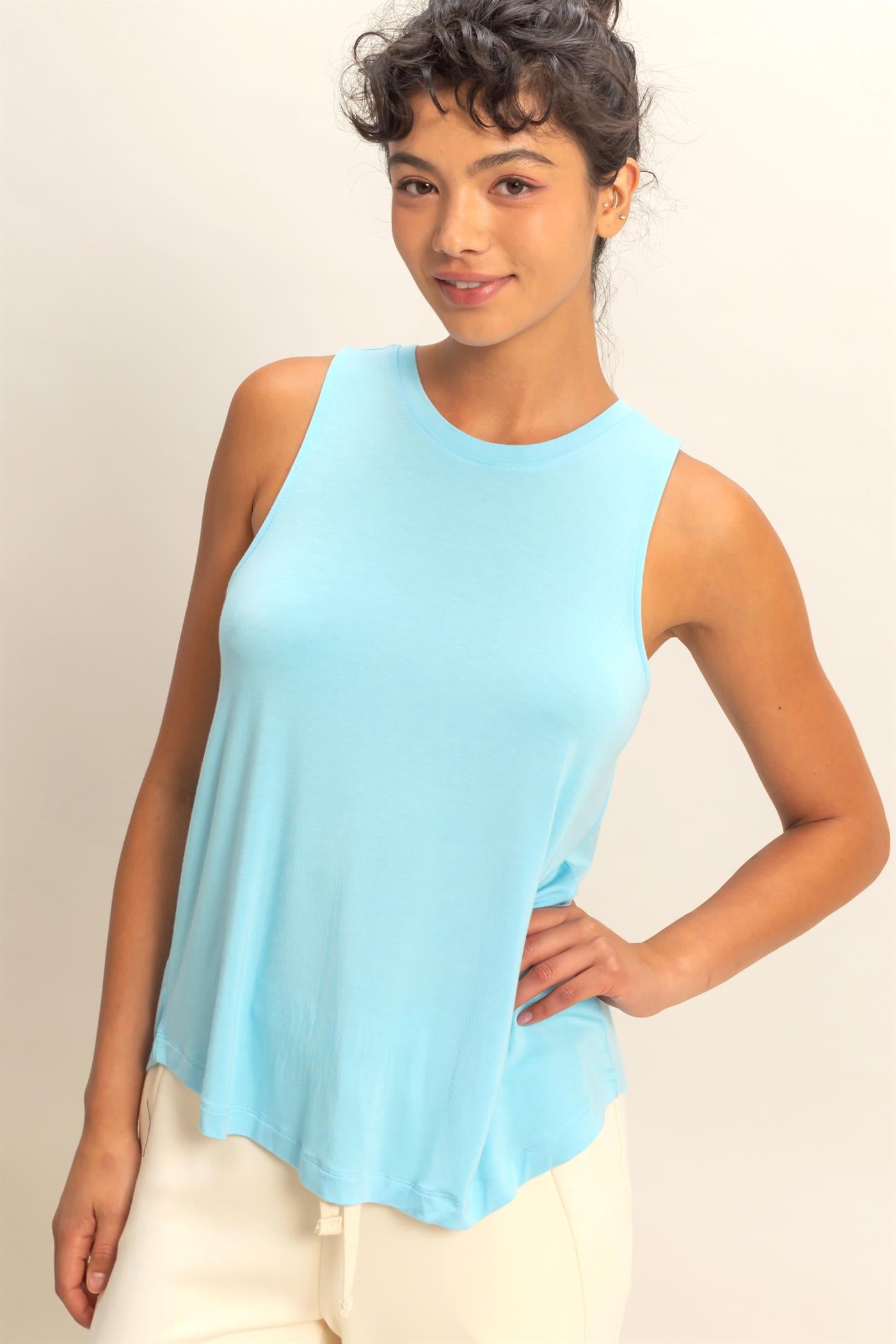 Wholesale Crew Neck Rayon Tank Top Tank Tops DZ26A332 BLUE DOUBLE ZERO
