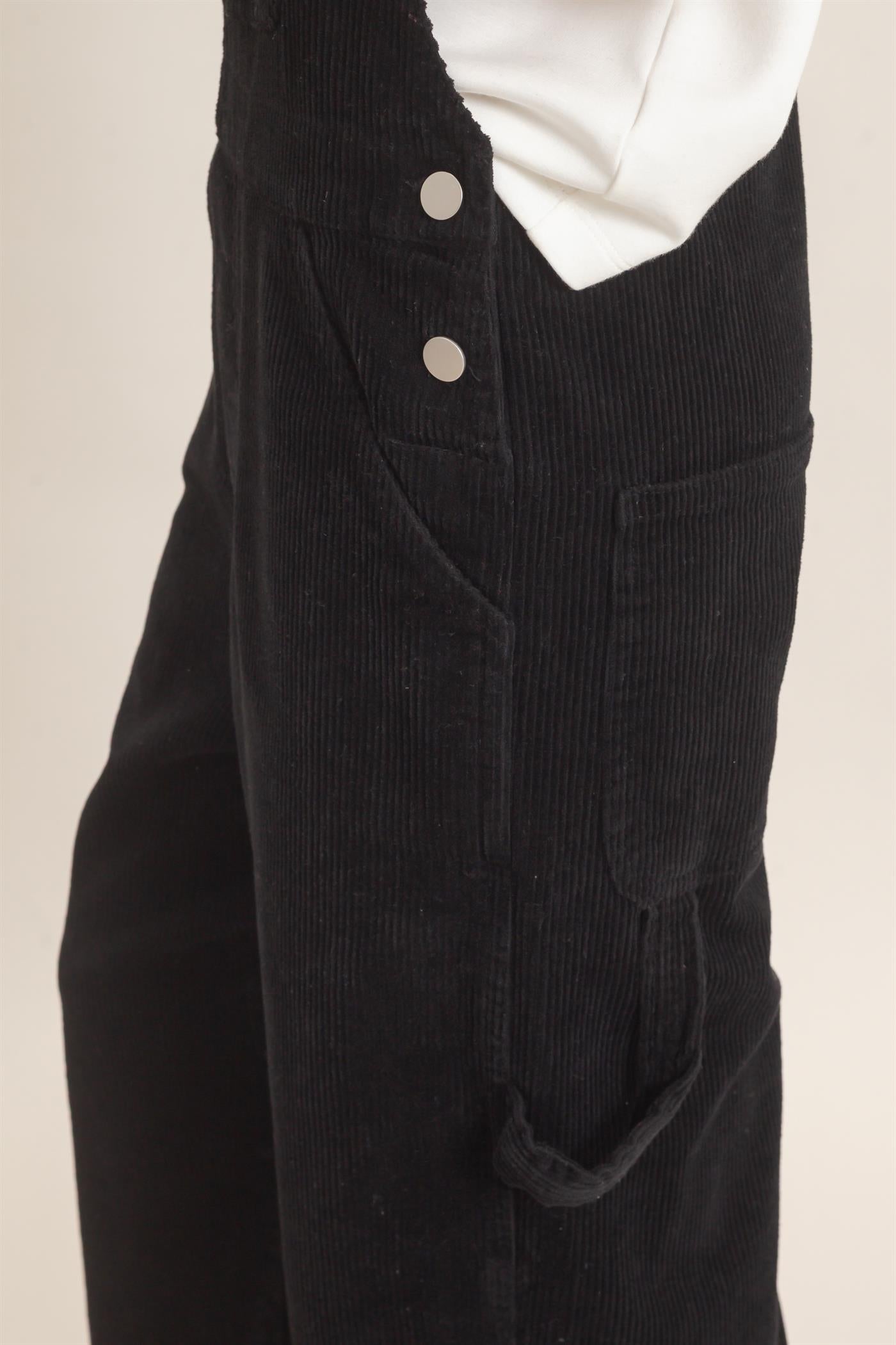 Wholesale Mineral Wash Corduroy Overalls Clothing HF26F210-D BLACK HYFVE