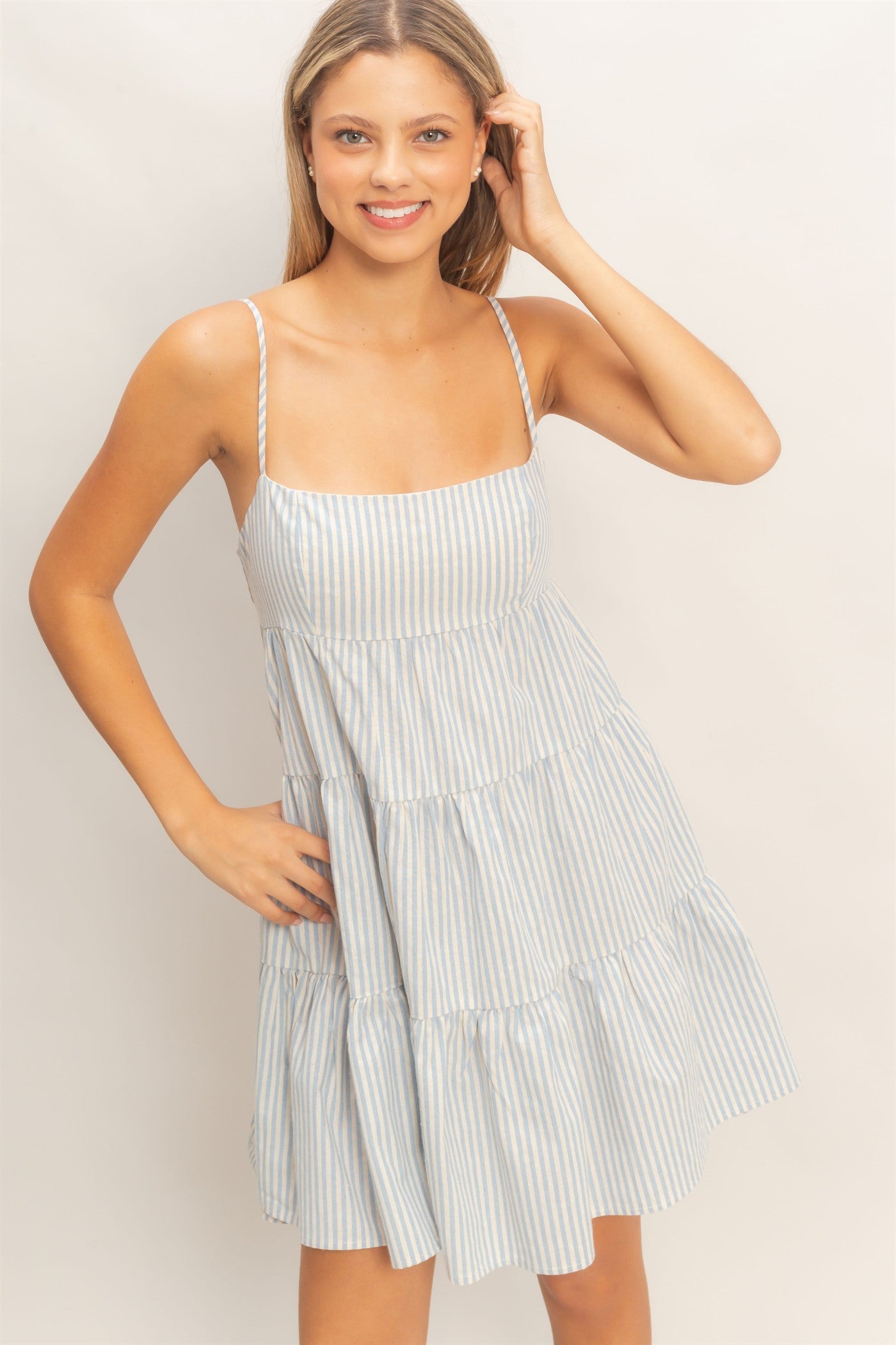 Wholesale Striped Sleeveless A-Line Dress Dresses HF26A247 SKY BLUE HYFVE