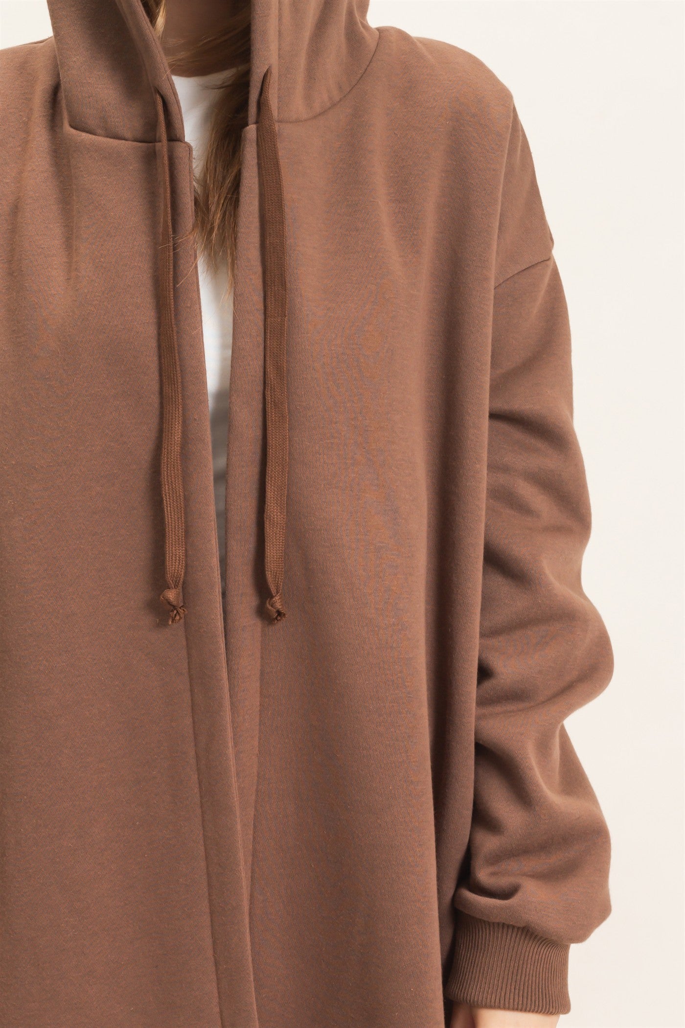 Wholesale Oversized Hooded Open Front Coat Coats & Jackets HF26F142-D BROWN HYFVE