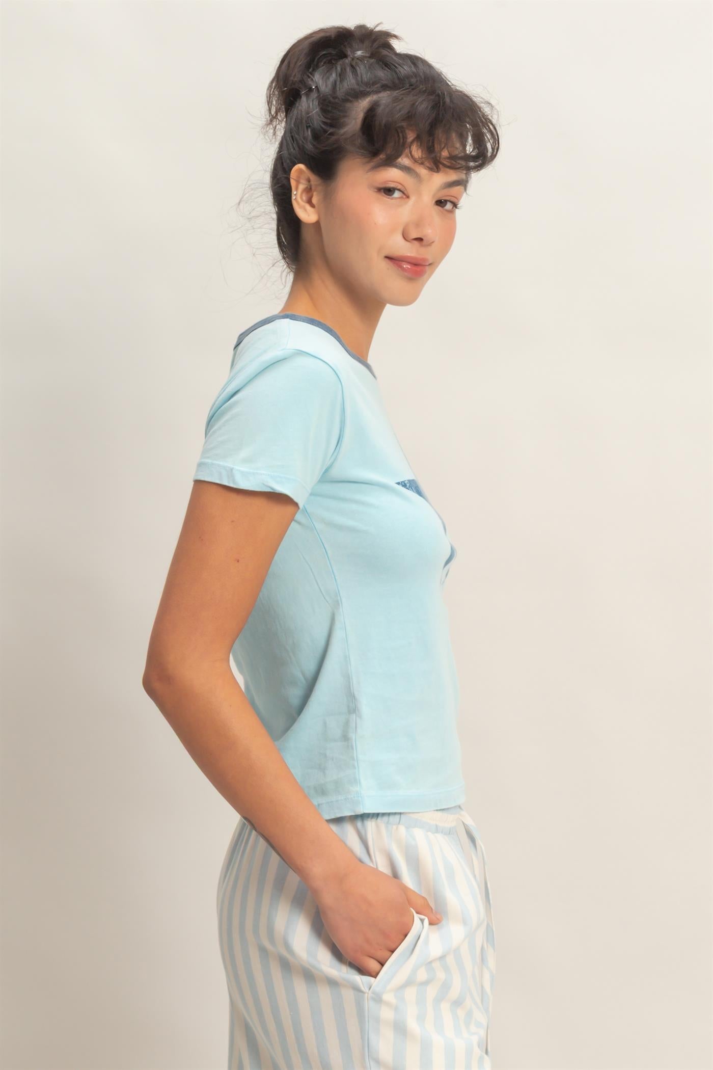 Wholesale Star Graphic Crew Neck T-Shirt T-Shirts DZ26C695 BLUE DOUBLE ZERO