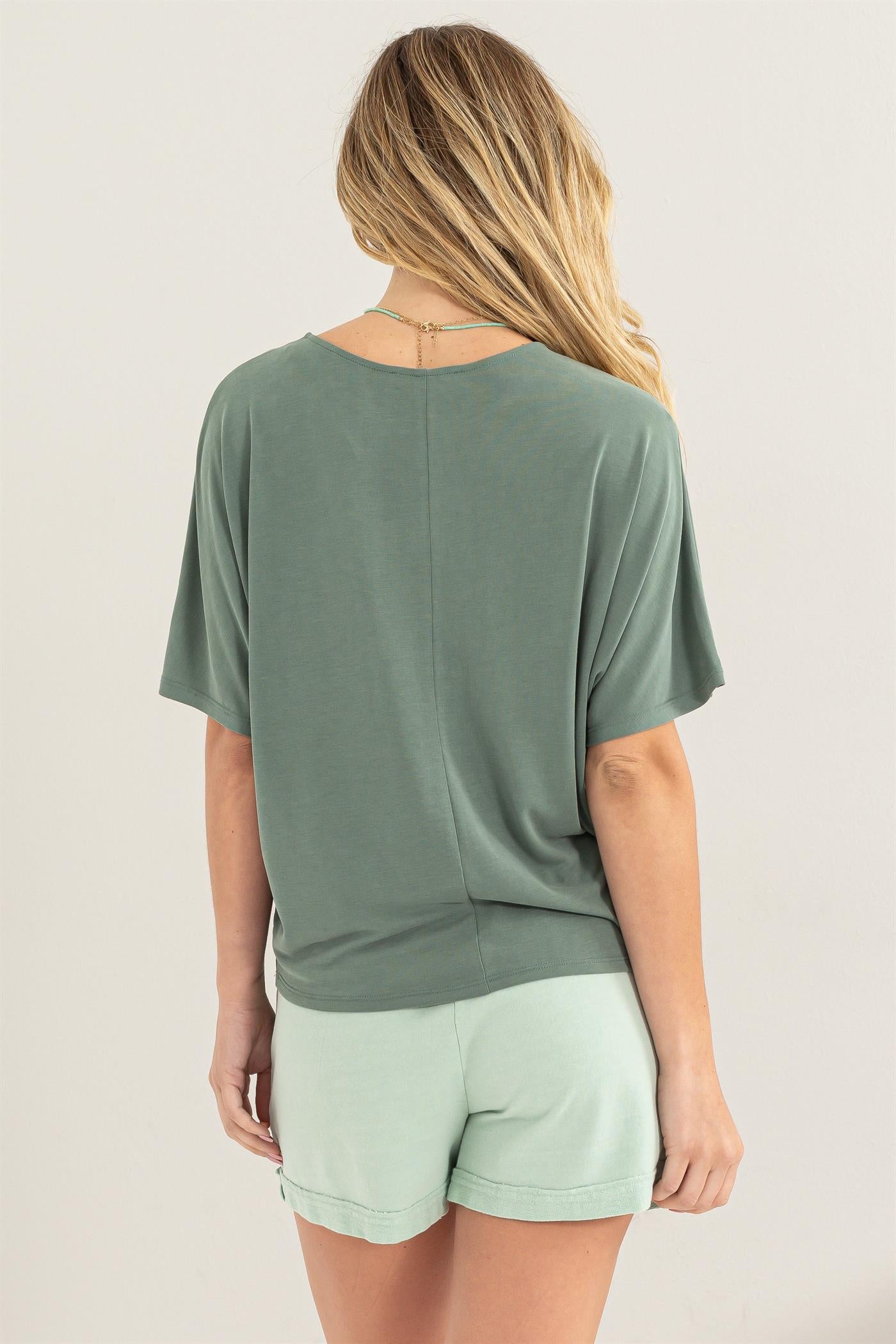 Wholesale D-Elbow Length Dolman Sleeve Top Clothing Tops DZ24C199-D GRAY GREEN DOUBLE ZERO
