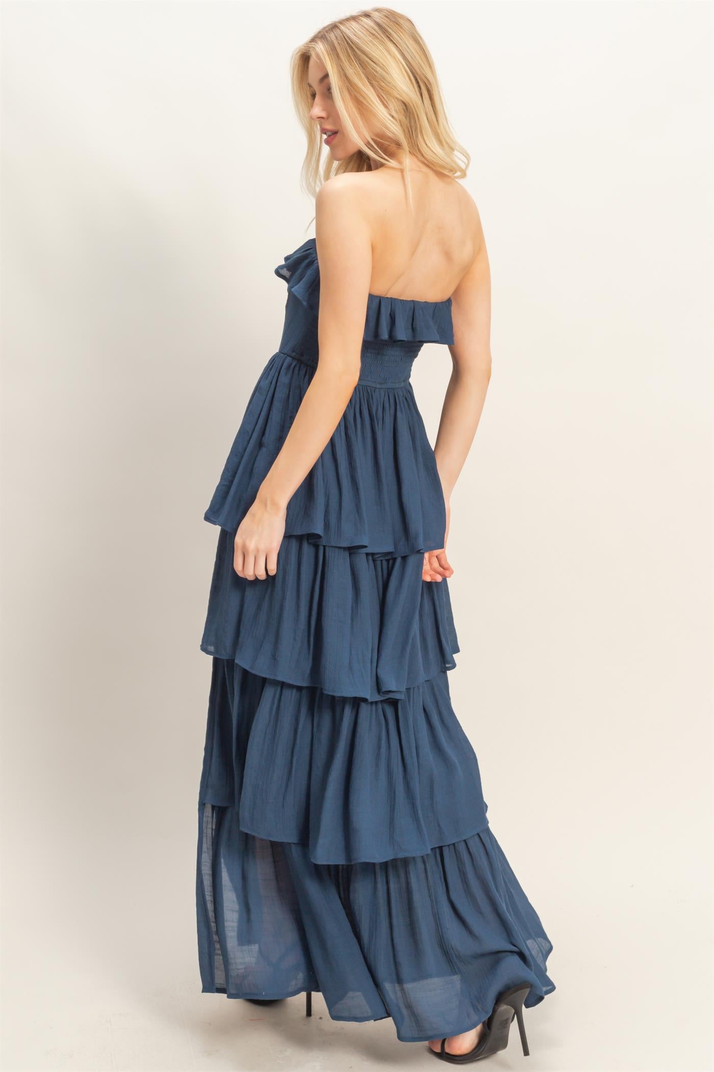 Wholesale Tiered Strapless Ruffle Dress Dresses HF26A616-D NAVY HYFVE