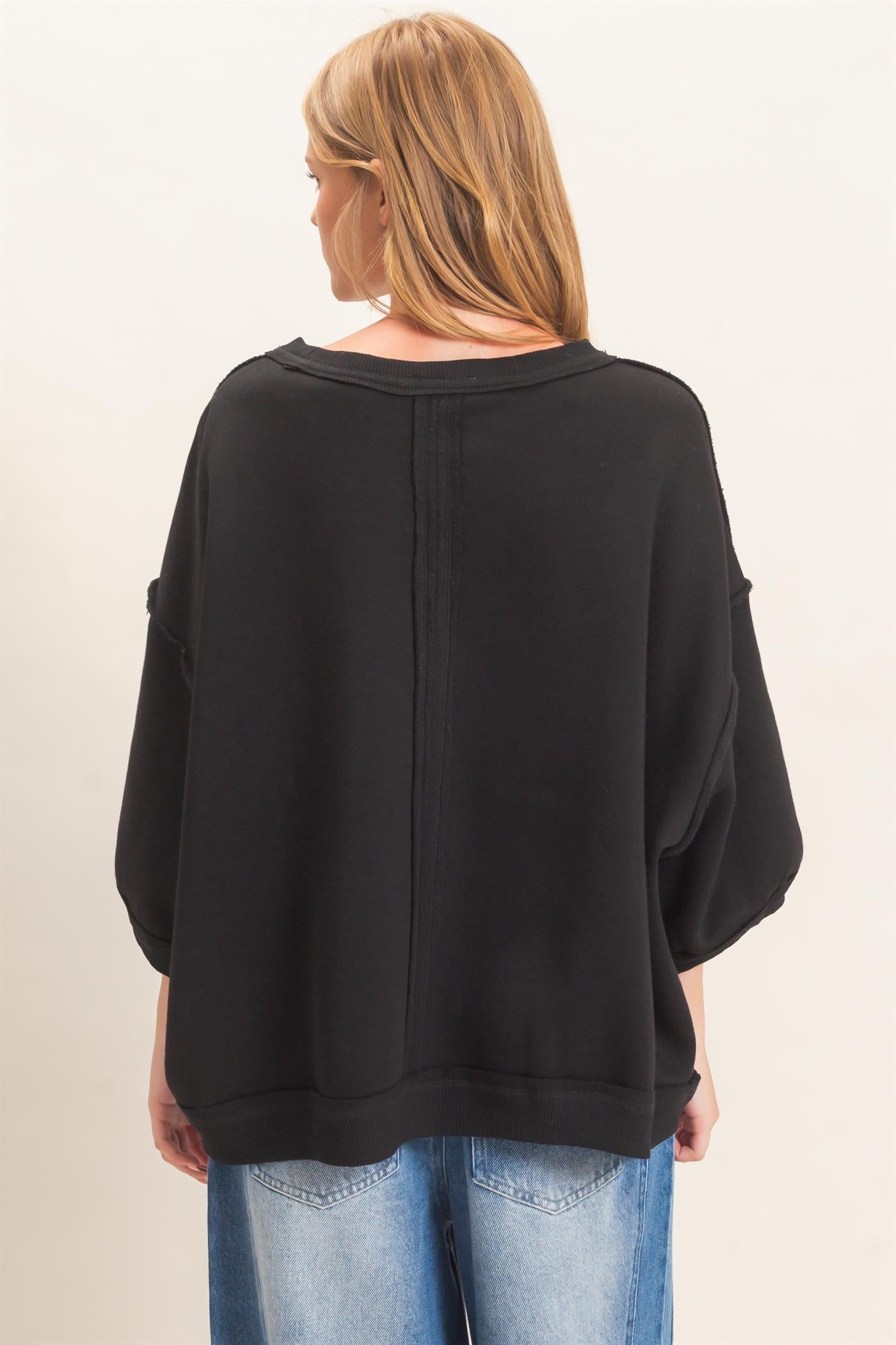 Wholesale Raglan Sleeve Oversized Sweatshirt Sweatshirts HF26E075 BLACK HYFVE
