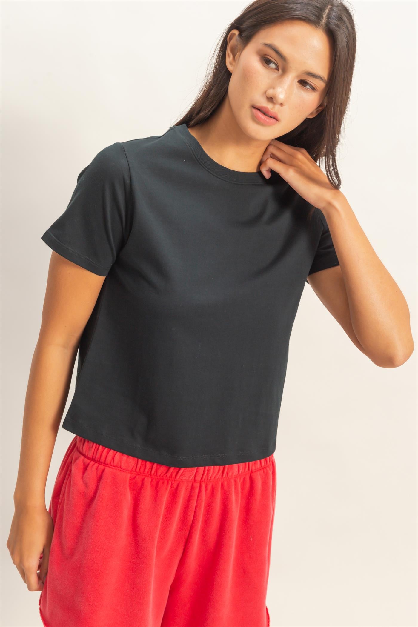 Wholesale Crew Neck Cotton T-Shirt Clothing Tops DZ26C412 BLACK DOUBLE ZERO