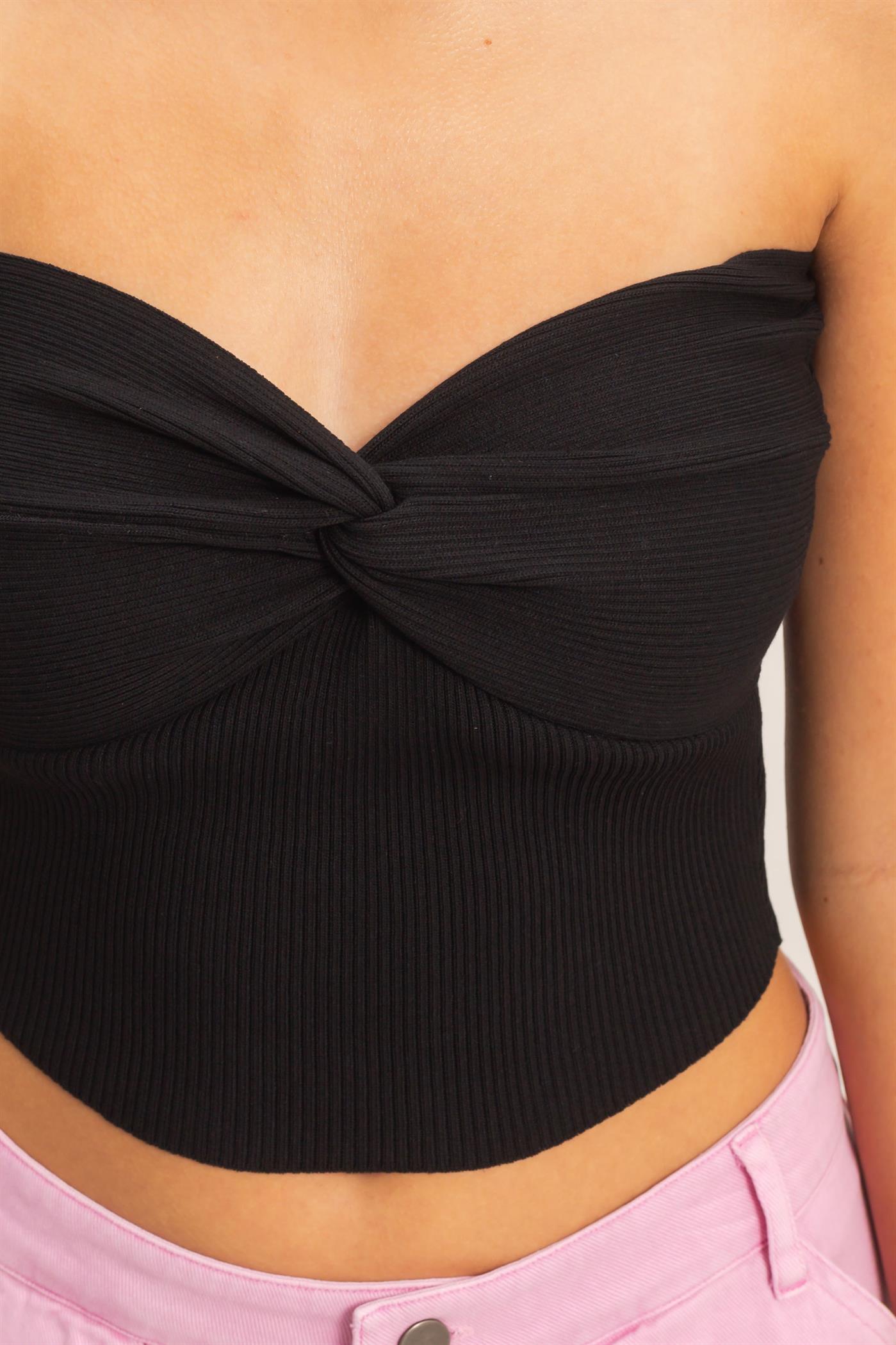 Wholesale Ribbed Knot Bustier Top Clothing Tops DZ26A308 BLACK DOUBLE ZERO
