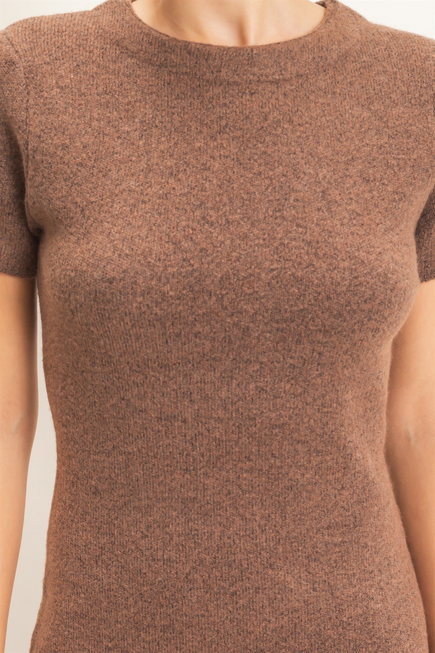 Wholesale Faux Fur Trim Knit Dress Dresses HF26E785-D BROWN HYFVE
