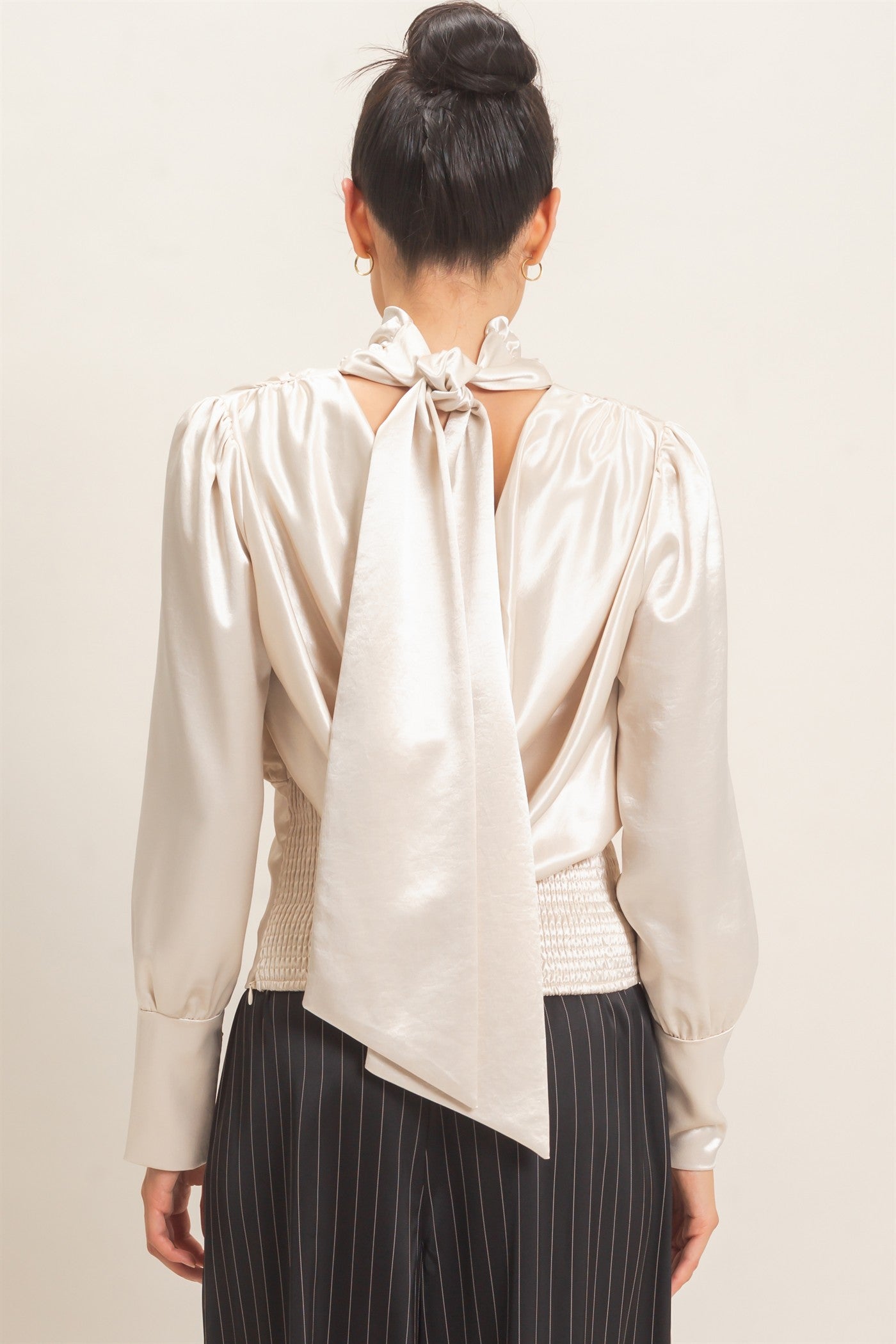 Wholesale Satin Cowl Back Blouse Blouses HF26F113 PEARL HYFVE