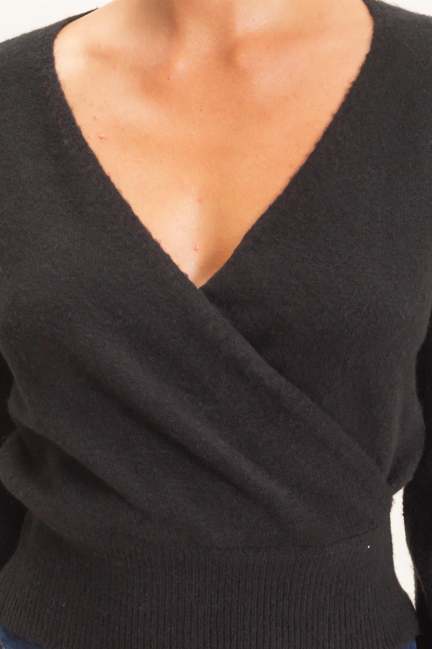 Wholesale Wrap V Neck Sweater Sweaters DZ26E948 BLACK DOUBLE ZERO