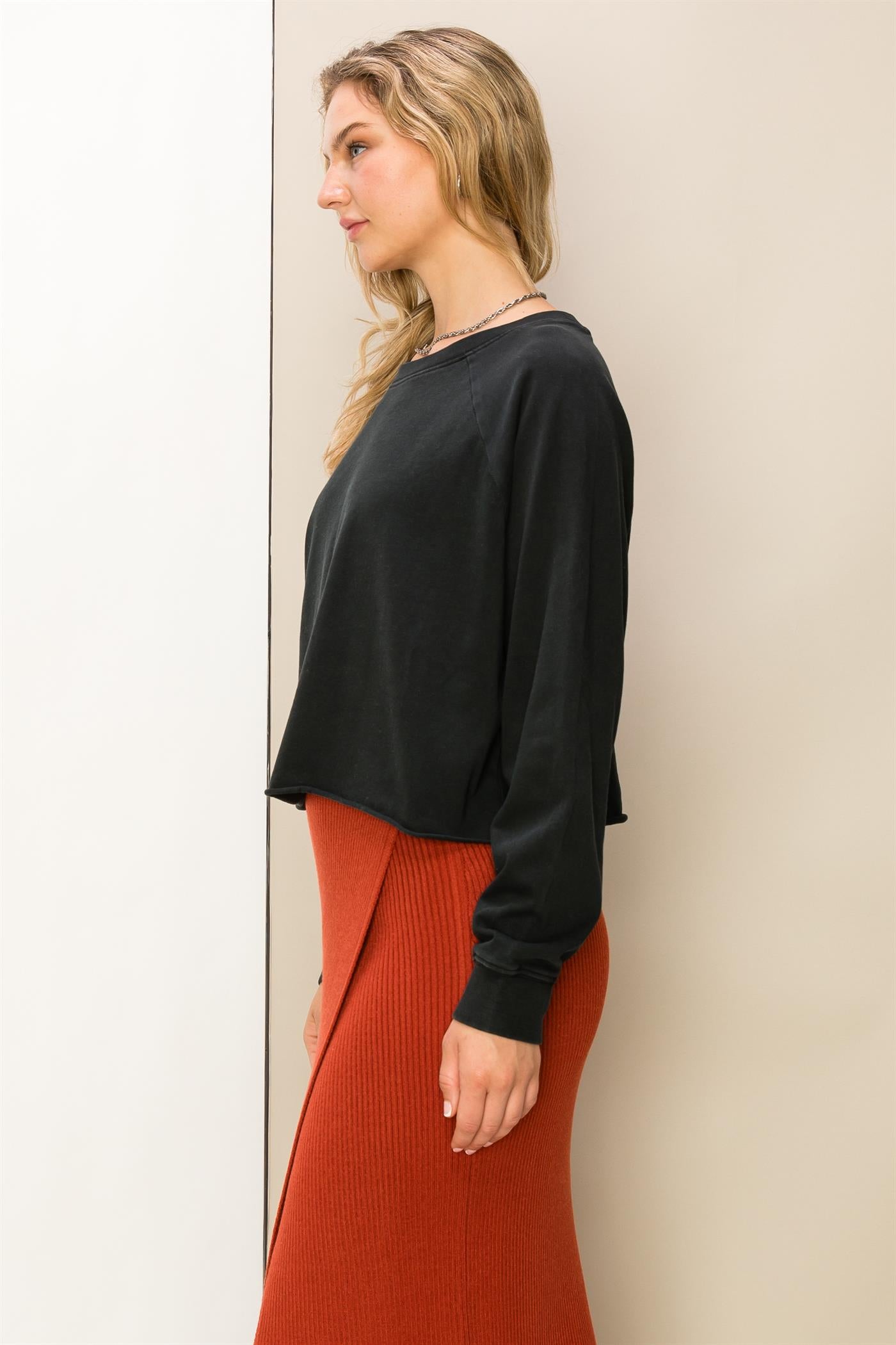 Wholesale Raglan Long Sleeve Top Clothing Tops DZ23G286 BLACK DOUBLE ZERO