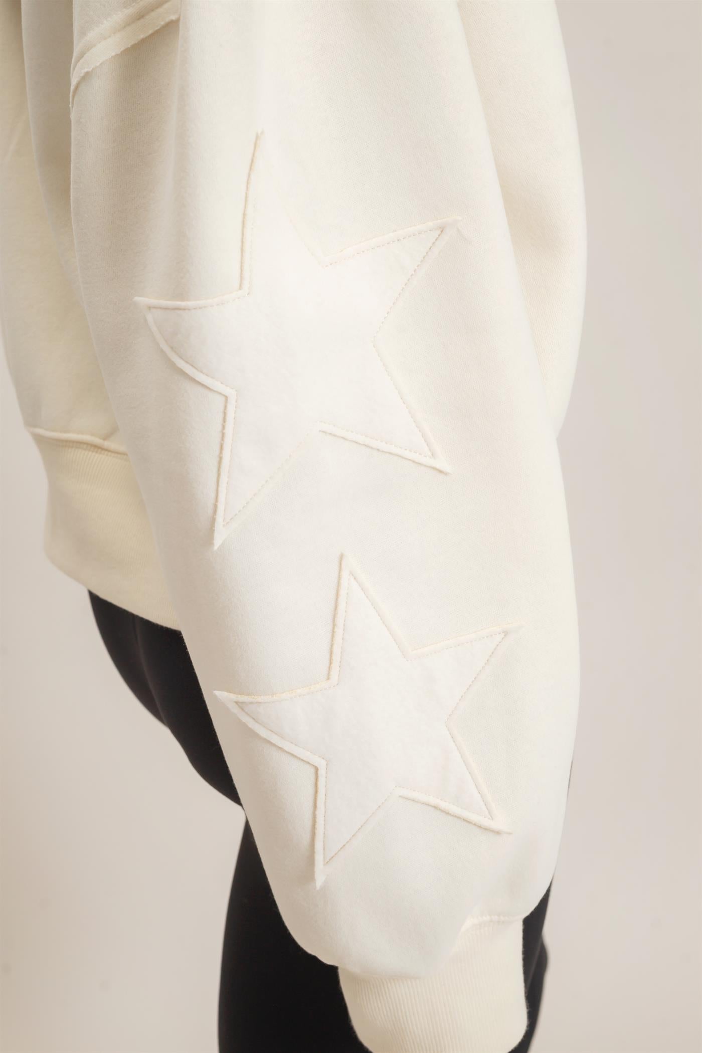 Wholesale Star Patch Sleeve Sweatshirt Sweatshirts DZ26E888 CREAM DOUBLE ZERO
