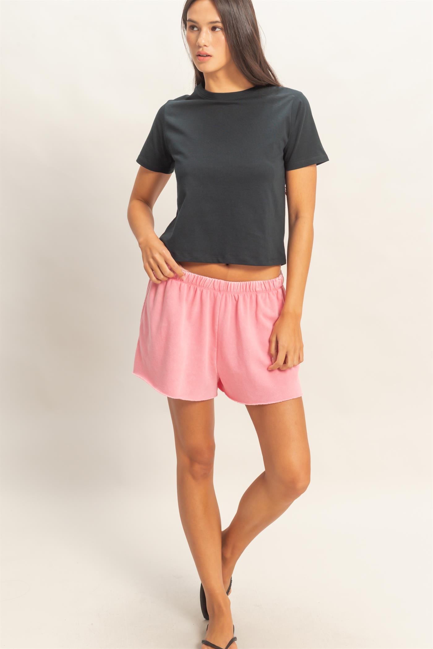 Wholesale Mineral Wash French Terry Shorts Shorts DZ26C040 TAFFY PINK DOUBLE ZERO