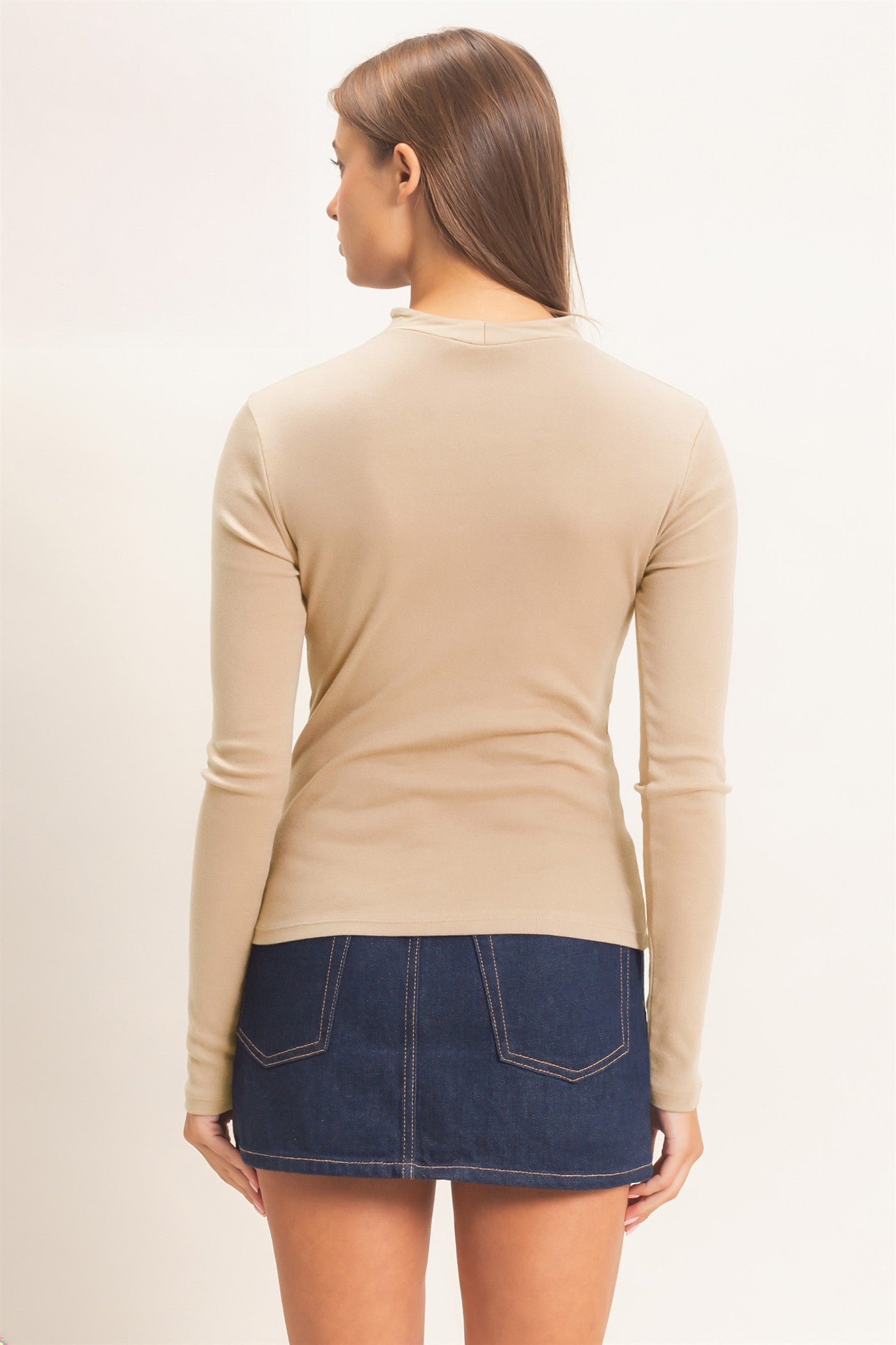 Wholesale Mock Neck Long Sleeve Top Clothing Tops DZ26F281 WARM GRAY DOUBLE ZERO
