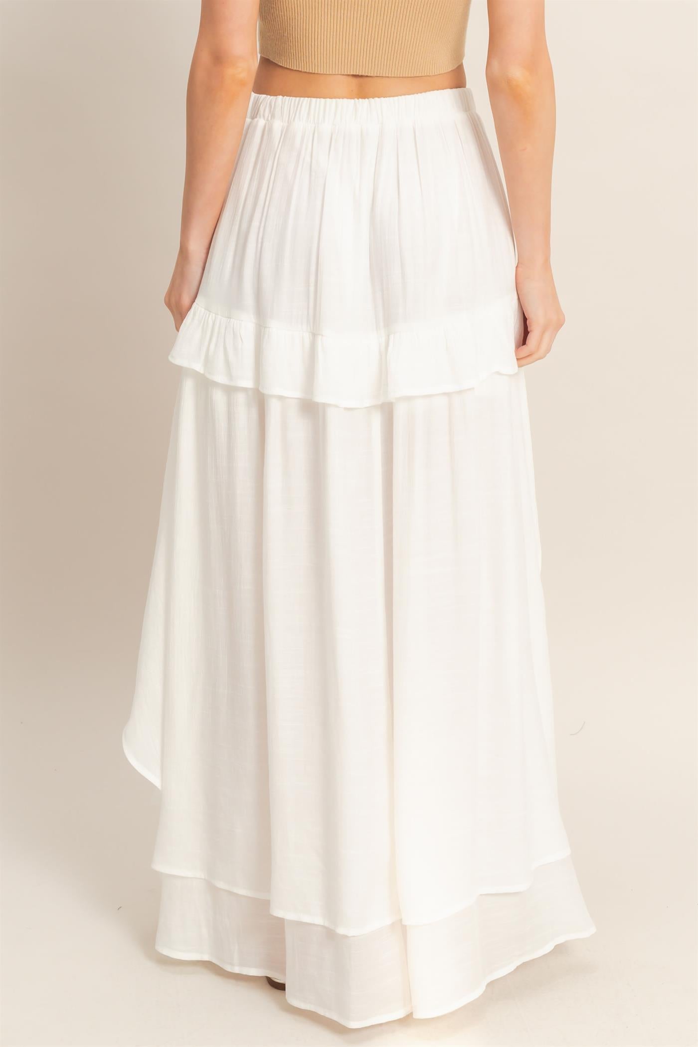 Wholesale Tiered Ruffle High-Low Skirt Skirts HF26C194 WHITE HYFVE