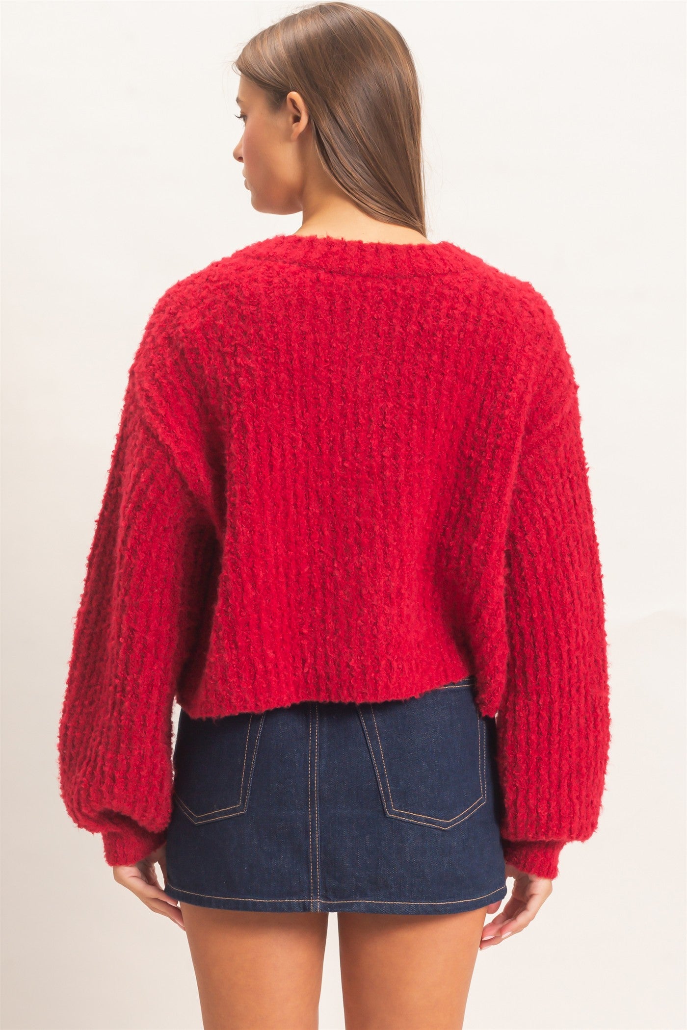 Wholesale Boucle Knit Button Front Cardigan Cardigans DZ26E270 DARK RED DOUBLE ZERO