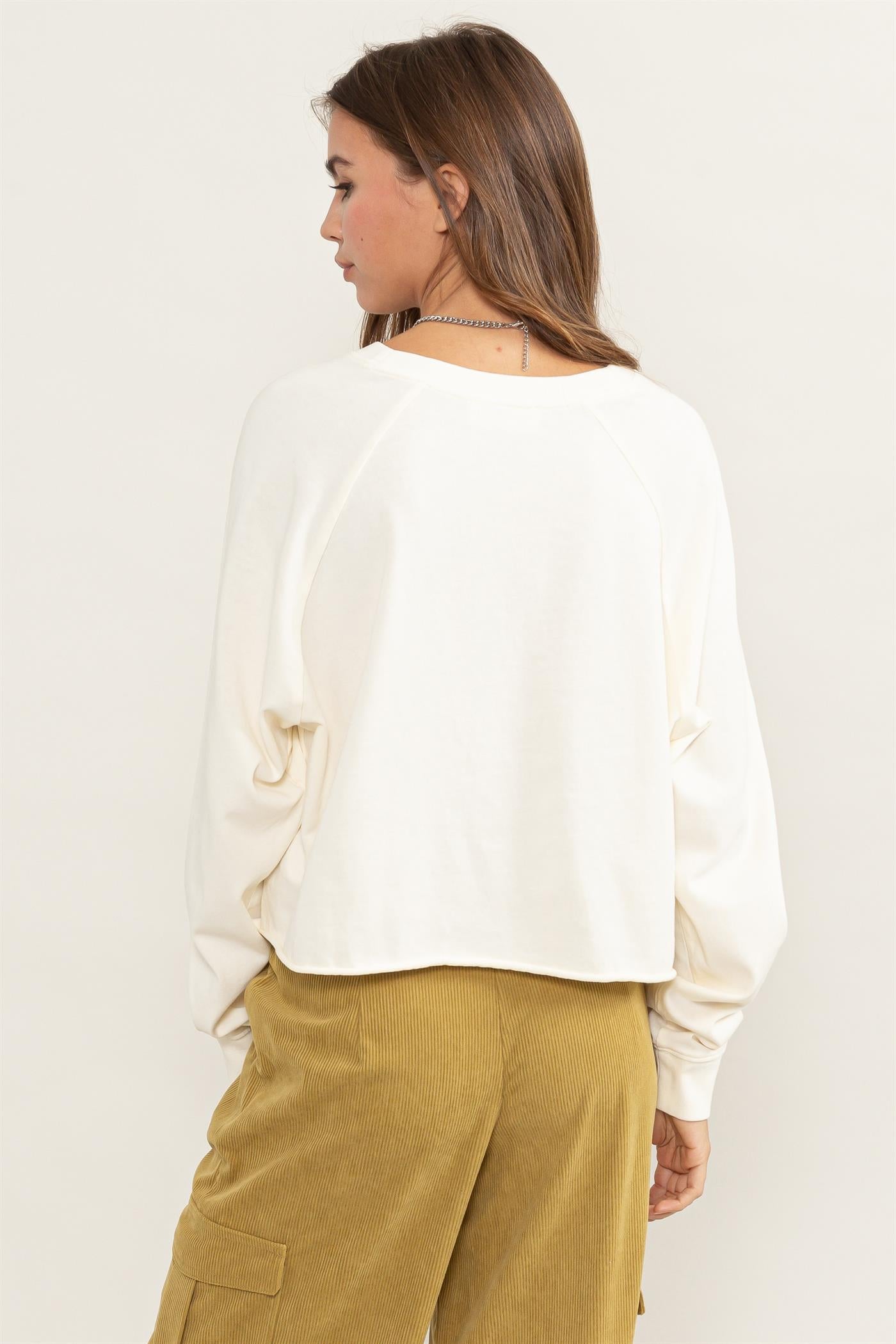 Wholesale Raglan Long Sleeve Top Clothing Tops DZ23G286 CREAM DOUBLE ZERO