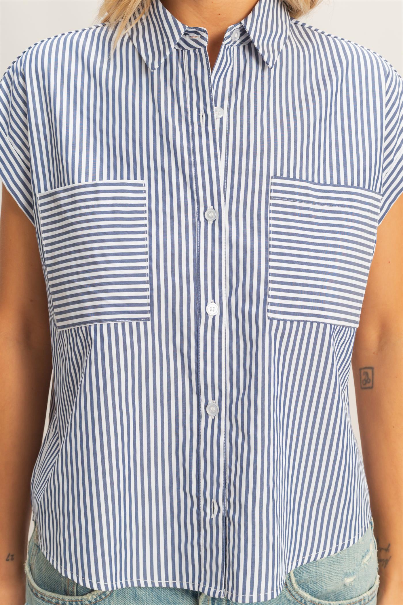 Wholesale Button-Up Striped Shirt Shirts HF26E429-D NAVY HYFVE