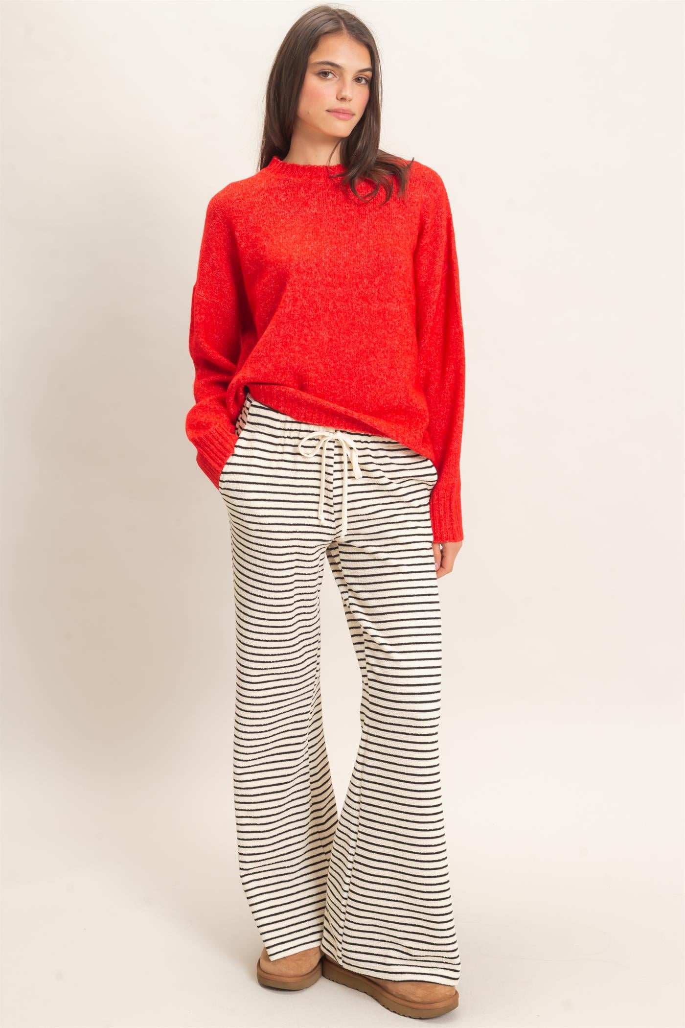Wholesale Striped Wide Leg Pants Pants HF27A424 CREAM HYFVE