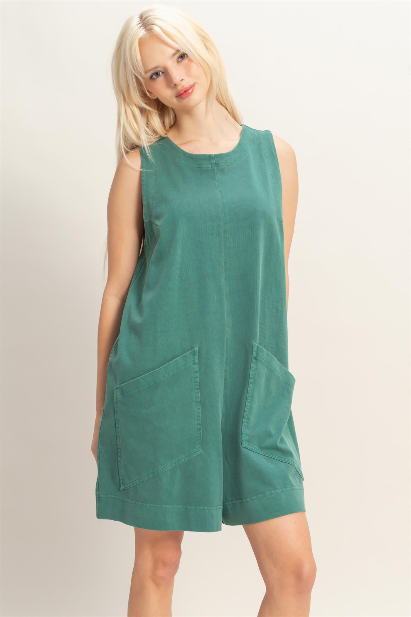 Wholesale Pocket Detail Sleeveless Romper Clothing DZ26A327 DARK TEAL DOUBLE ZERO