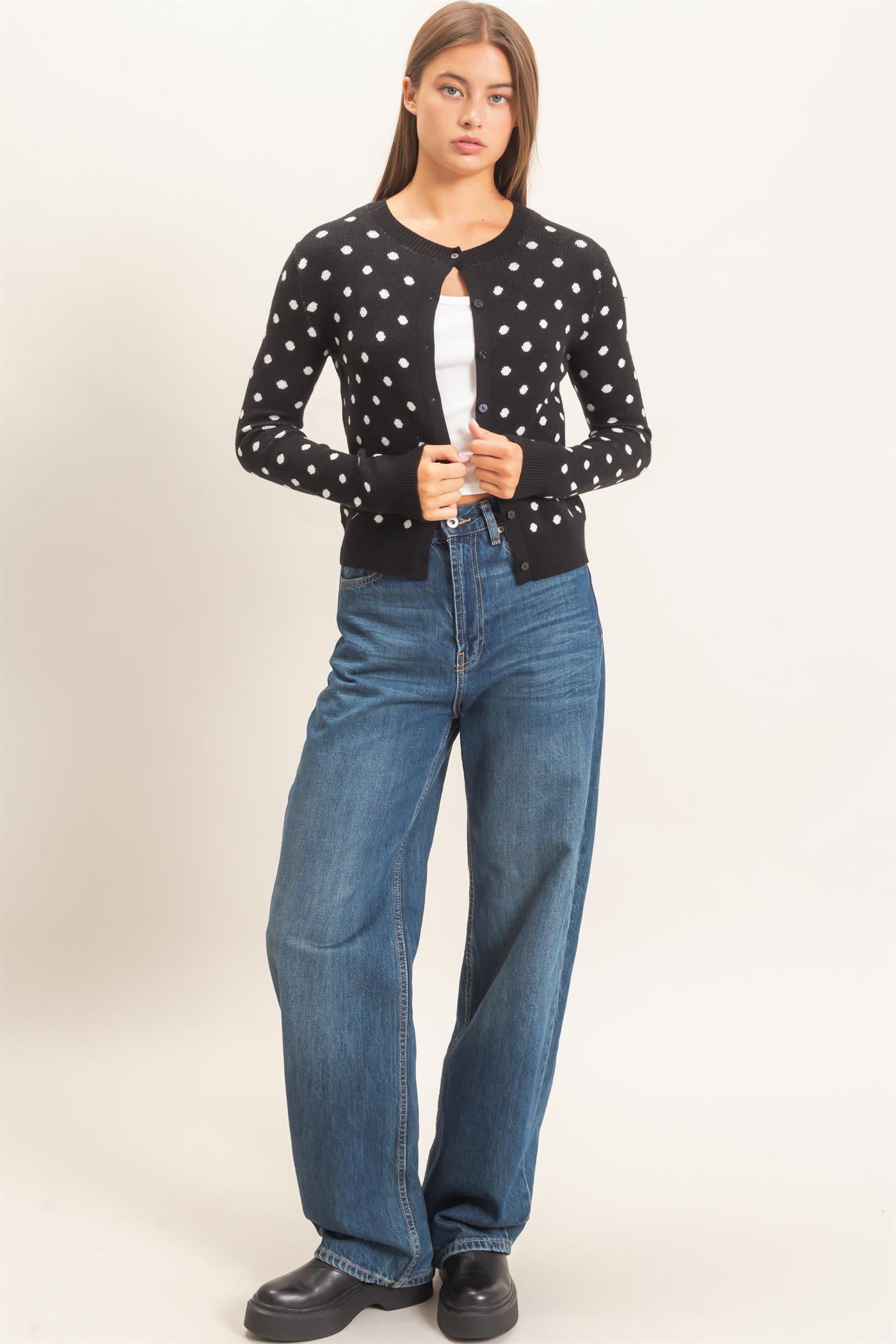 Wholesale Polka Dot Cardigan Sweaters DZ26E453 BLACK DOUBLE ZERO